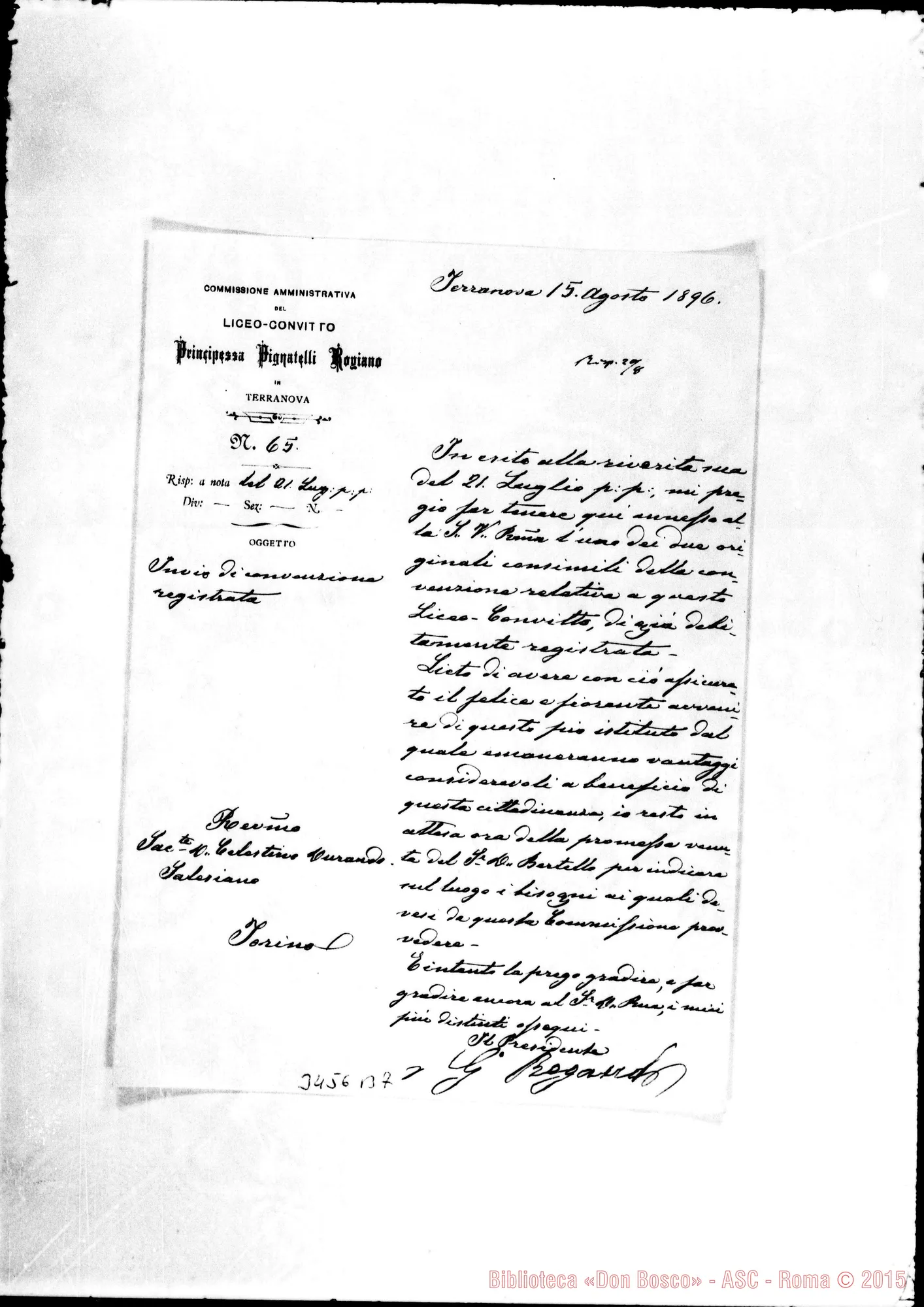 Fotogramma B 7 — Invio di convenzione. Copia