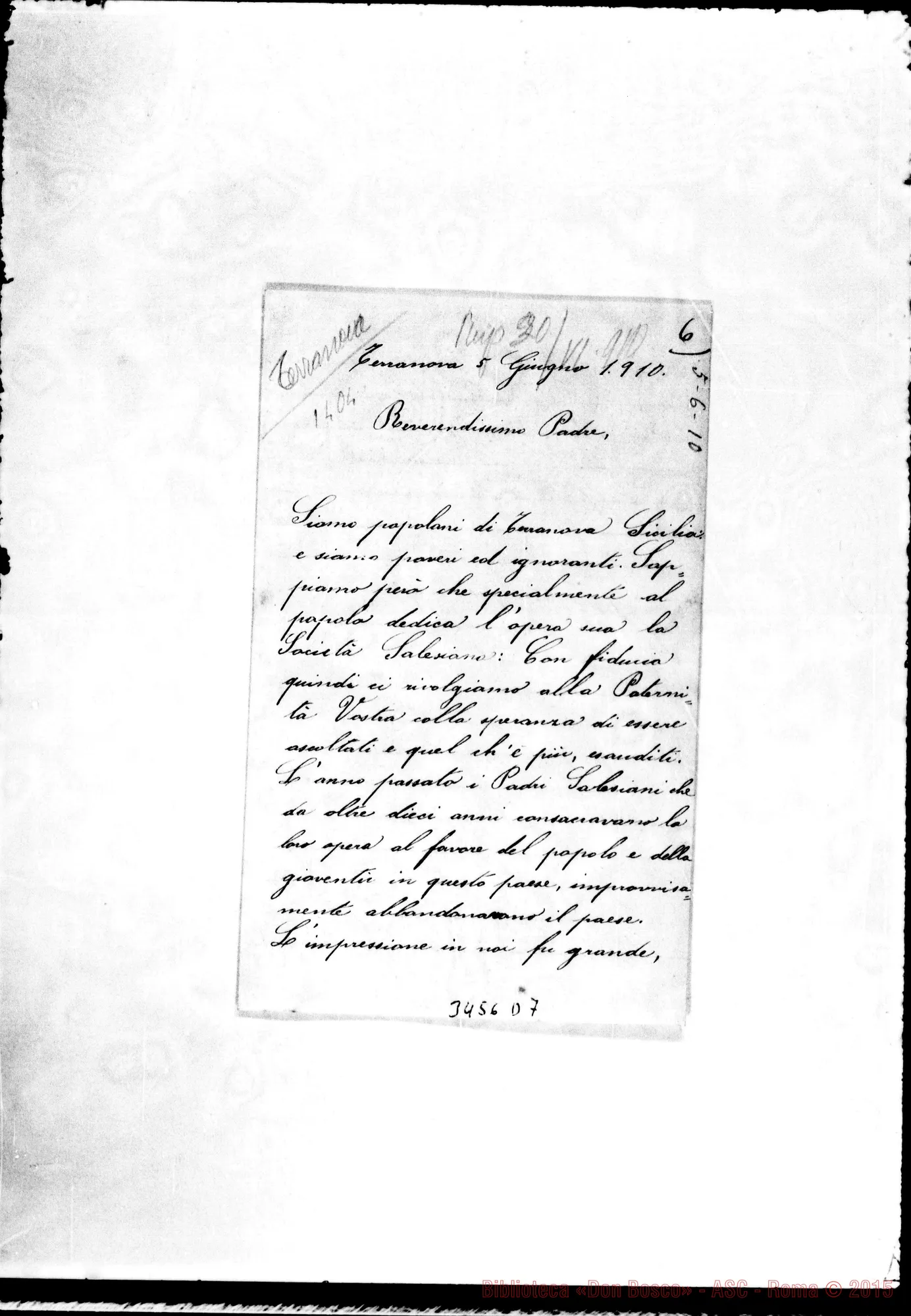 Fotogramma D 7 — Commissione-Rev.mo Padre. Terranova, 5-06-1910