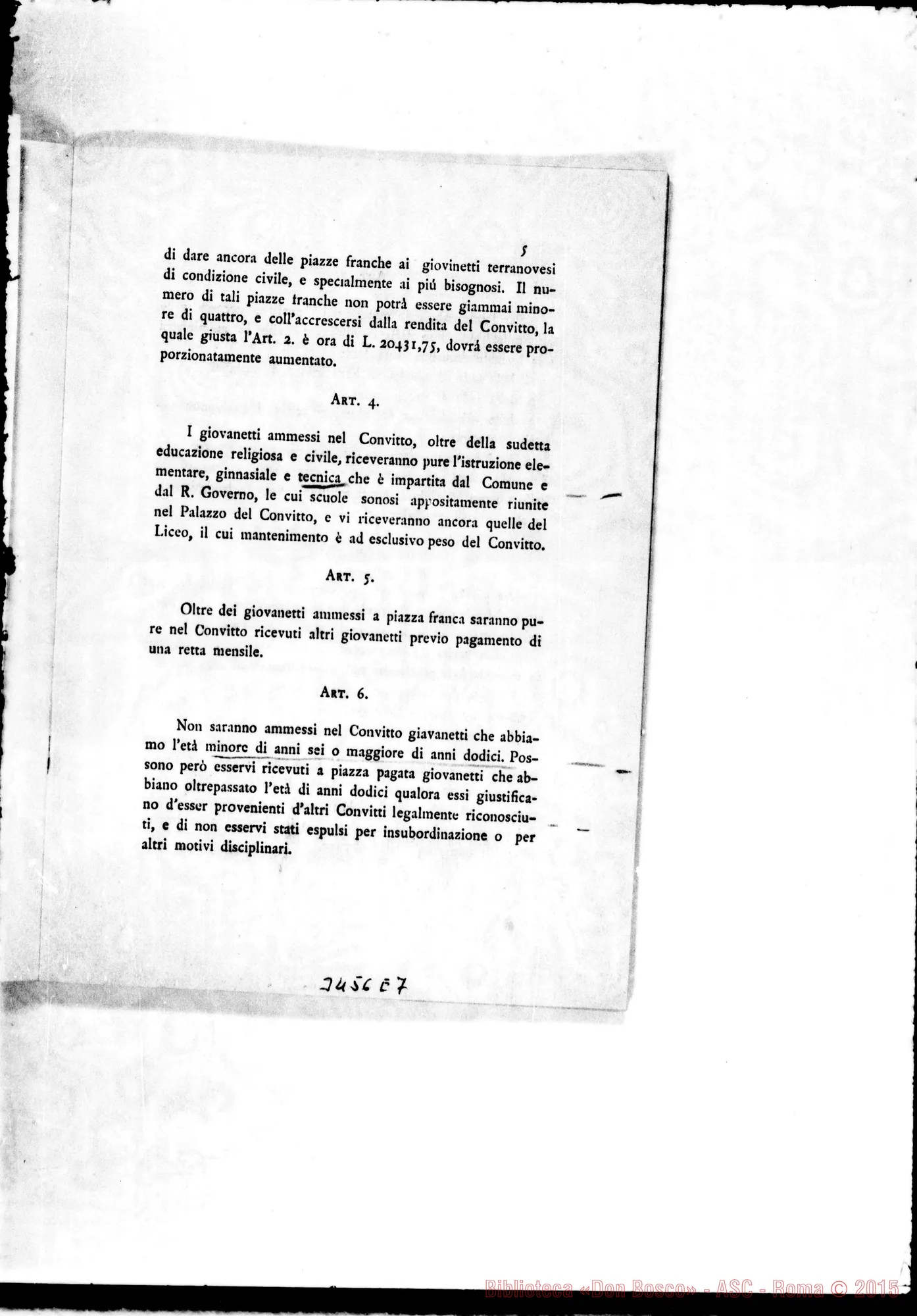 Fotogramma E 7 — Statuto del Convitto Pignatelli. Stampato 1887