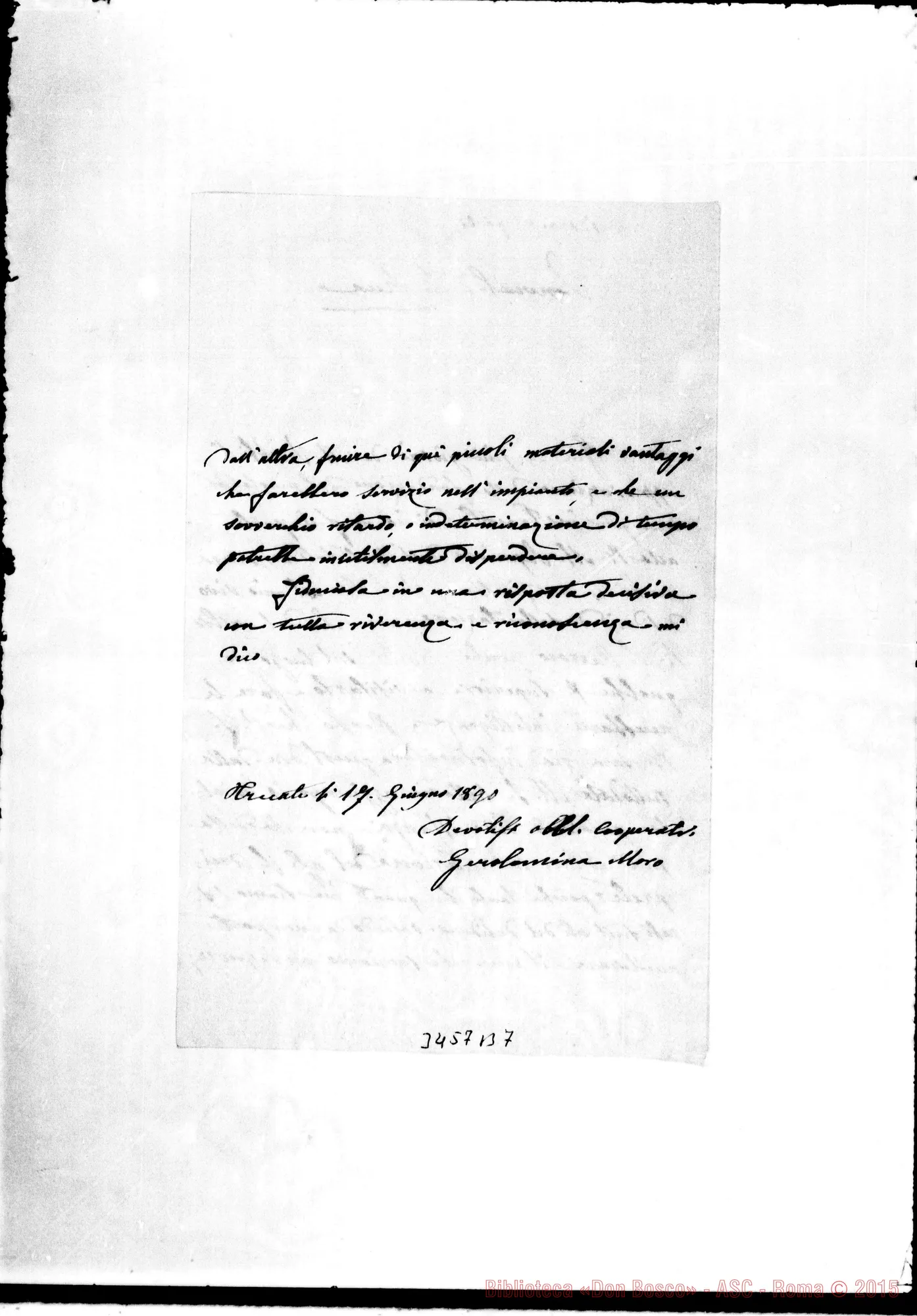 Fotogramma B 7 — Gerolomina Moro-Don Rua. Trecate, 17-06-1890 Autogr. Rua