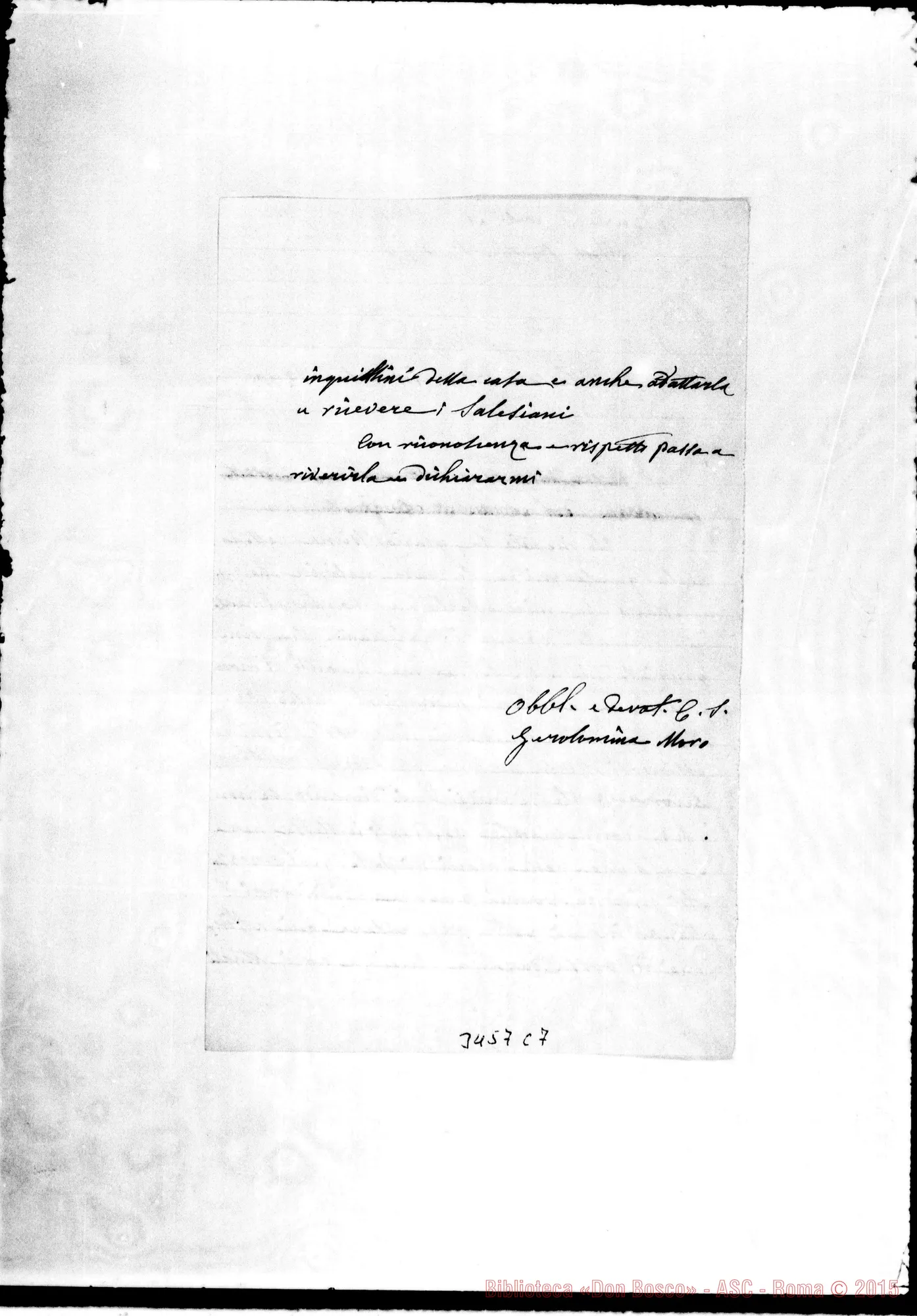 Fotogramma C 7 — Gerolomina Moro-Don Rua. Trecate, 12-11-1890 Autogr. Rua