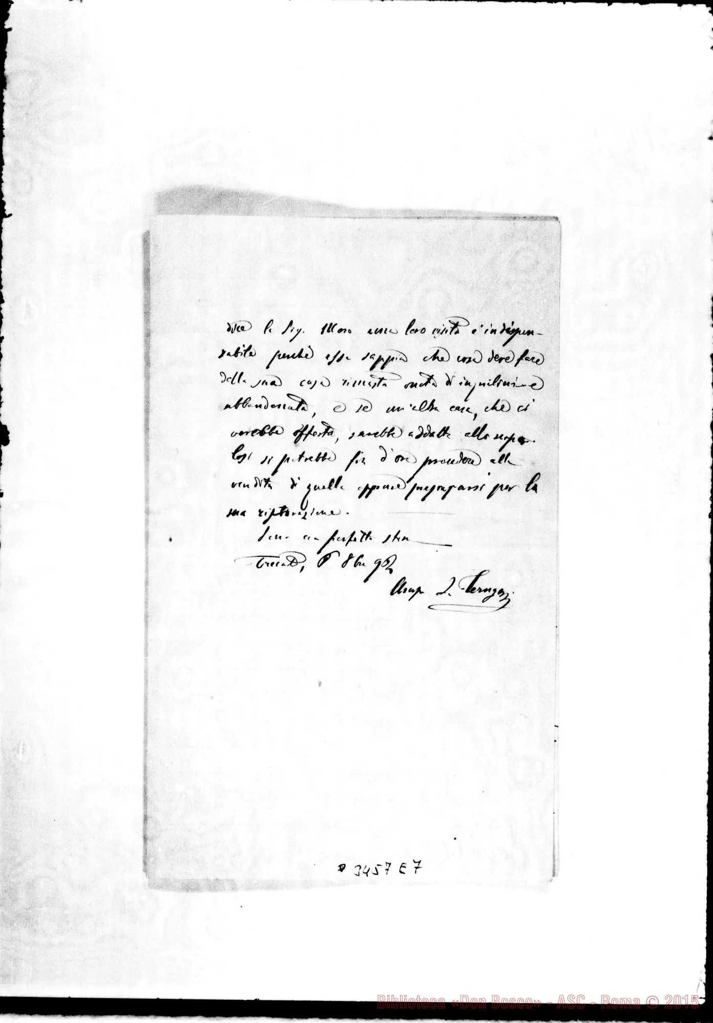 Fotogramma E 7 — Gerolomina E Arcip. Don Teruzzi-Don Rua, il 6-10-1892 Autogr. Rua