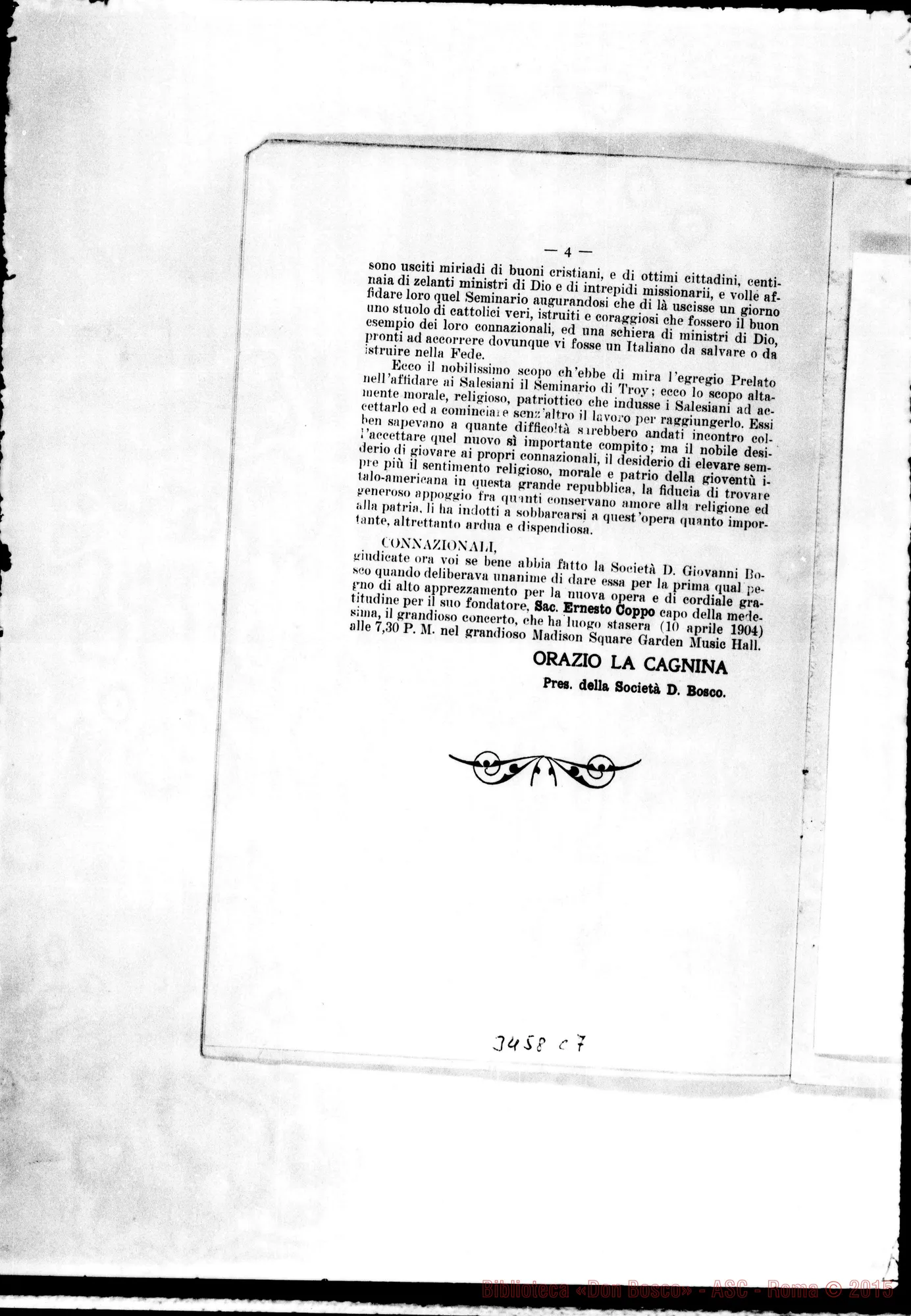 Fotogramma C 7 — Troy: «Programme of the Concert», 1904. Stampato