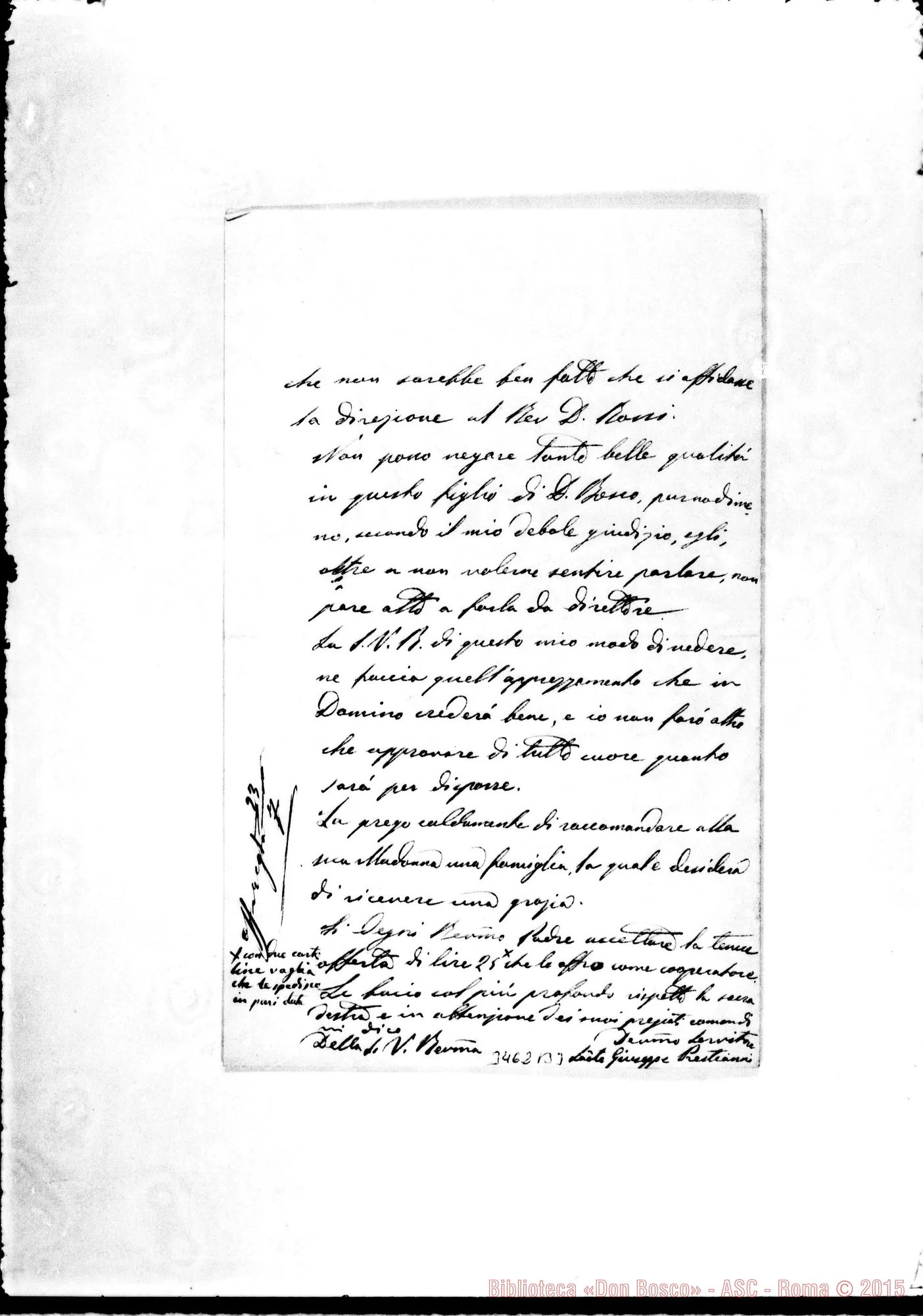 Fotogramma B 3 — Don Giuseppe Prestianni-Rev.mo Sig. Bronte, 17-07-1895 Autogr. Rua