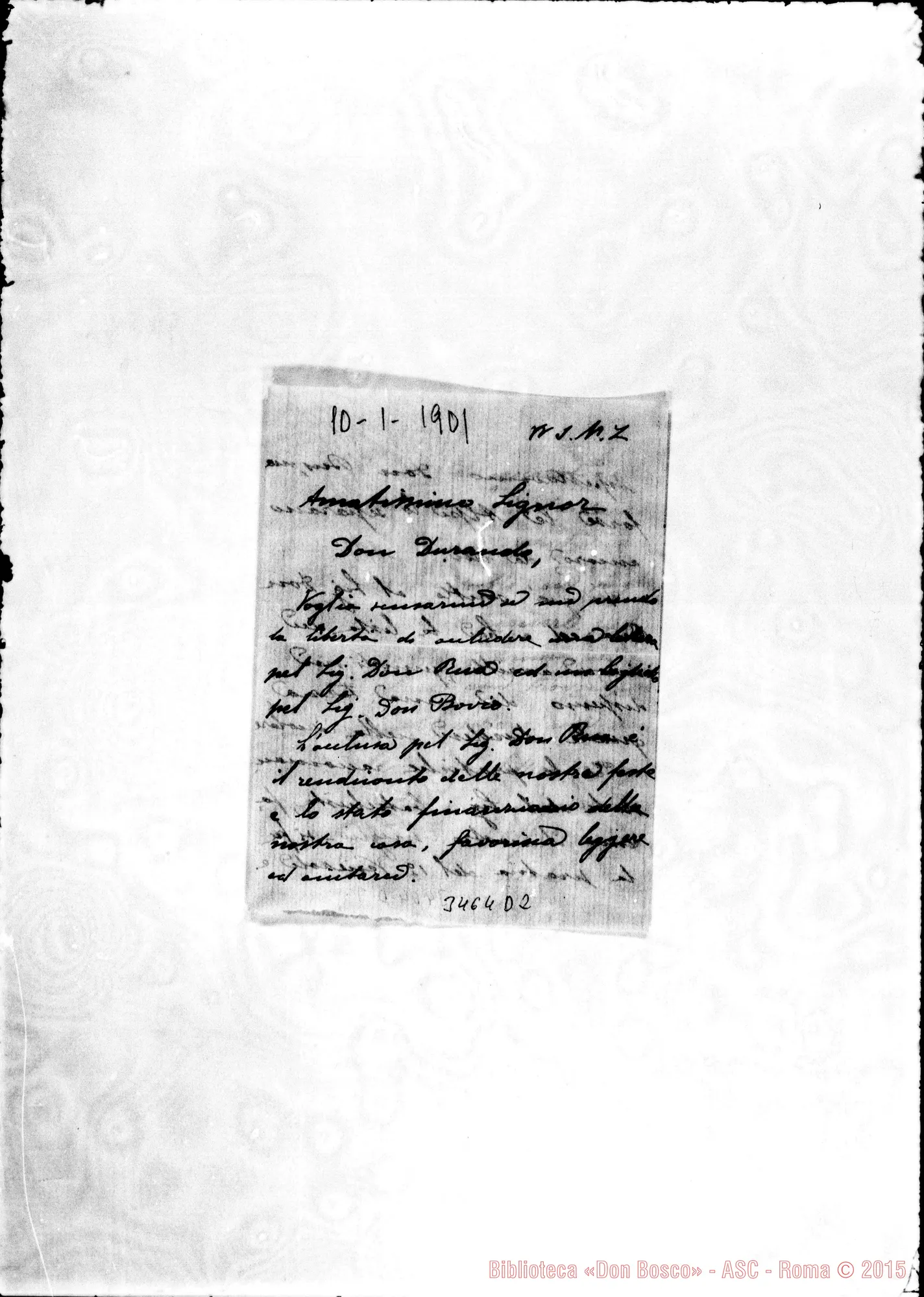 Fotogramma D 2 — Don Tozzi Enea-Don Durando. Burwash, 10-01-1901