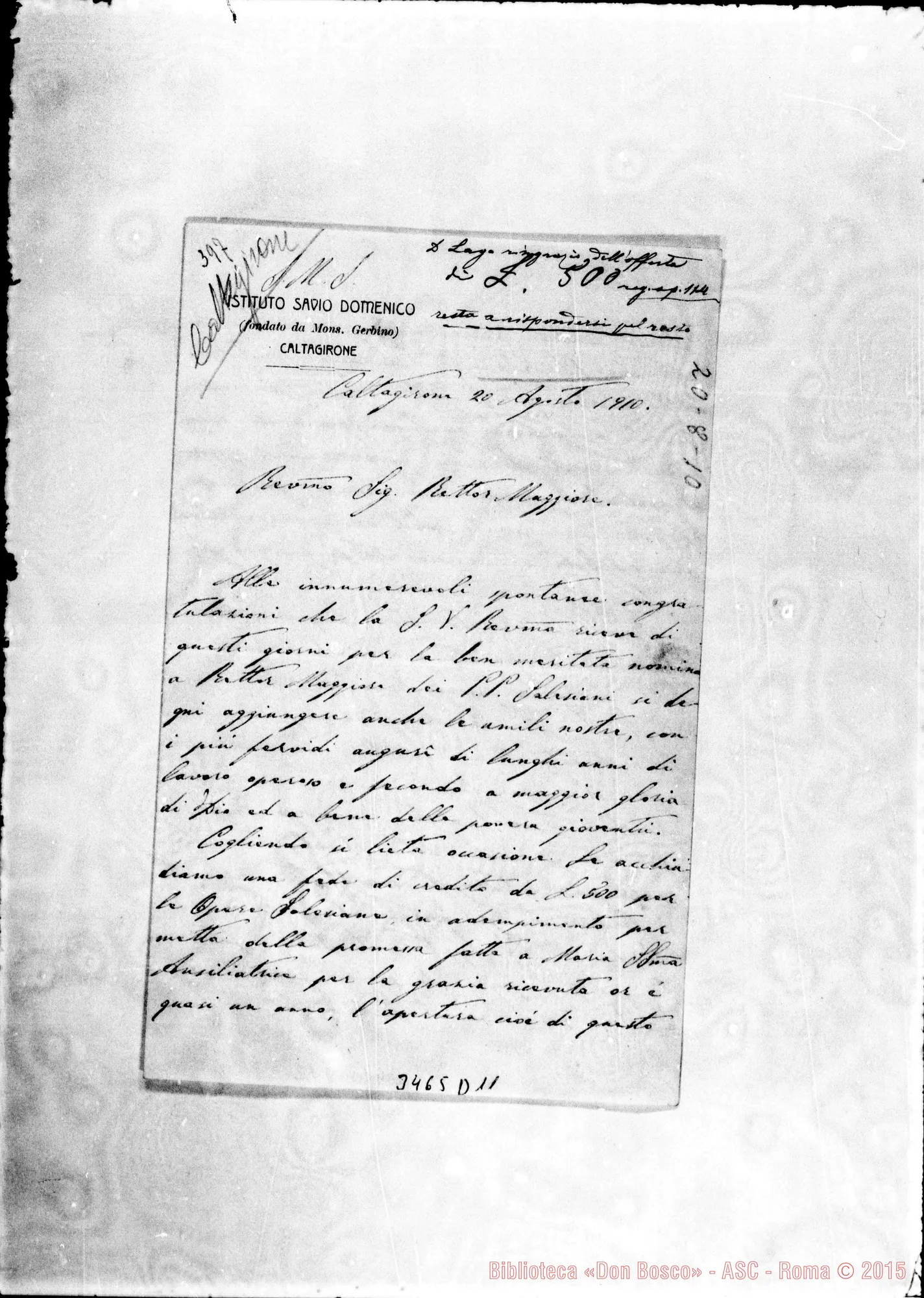 Fotogramma D 11 — Can. Giacomo Caristia-Rettor Maggiore, il 20-08-1910
