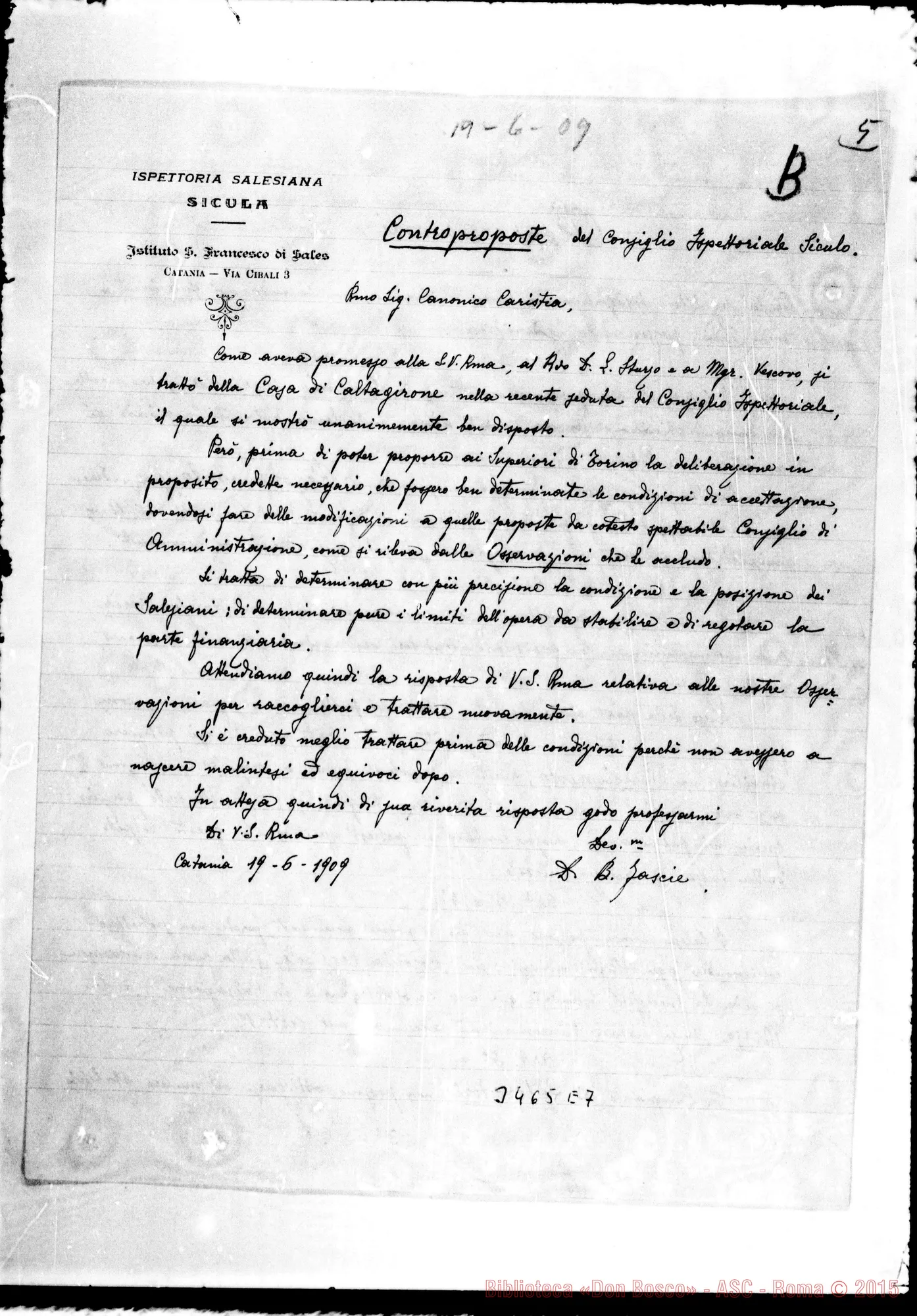 Fotogramma E 7 — Controproposte del Consiglio Ispettoriale siculo