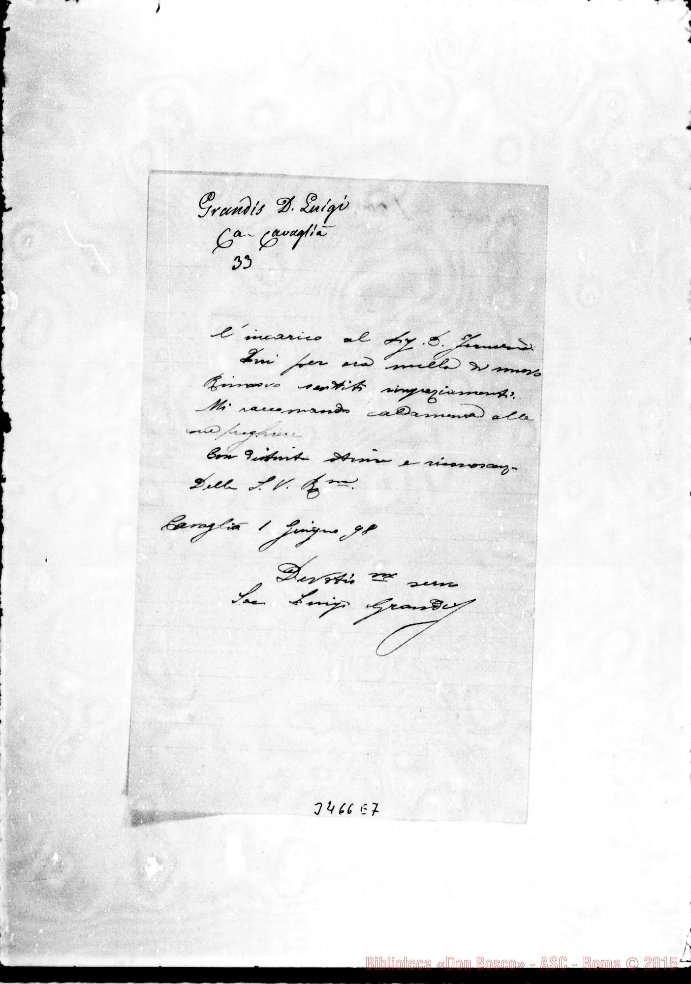 Fotogramma E 7 — Don Luigi Grandis-Rev.mo Sig. Cavaglià, 1-06-1898