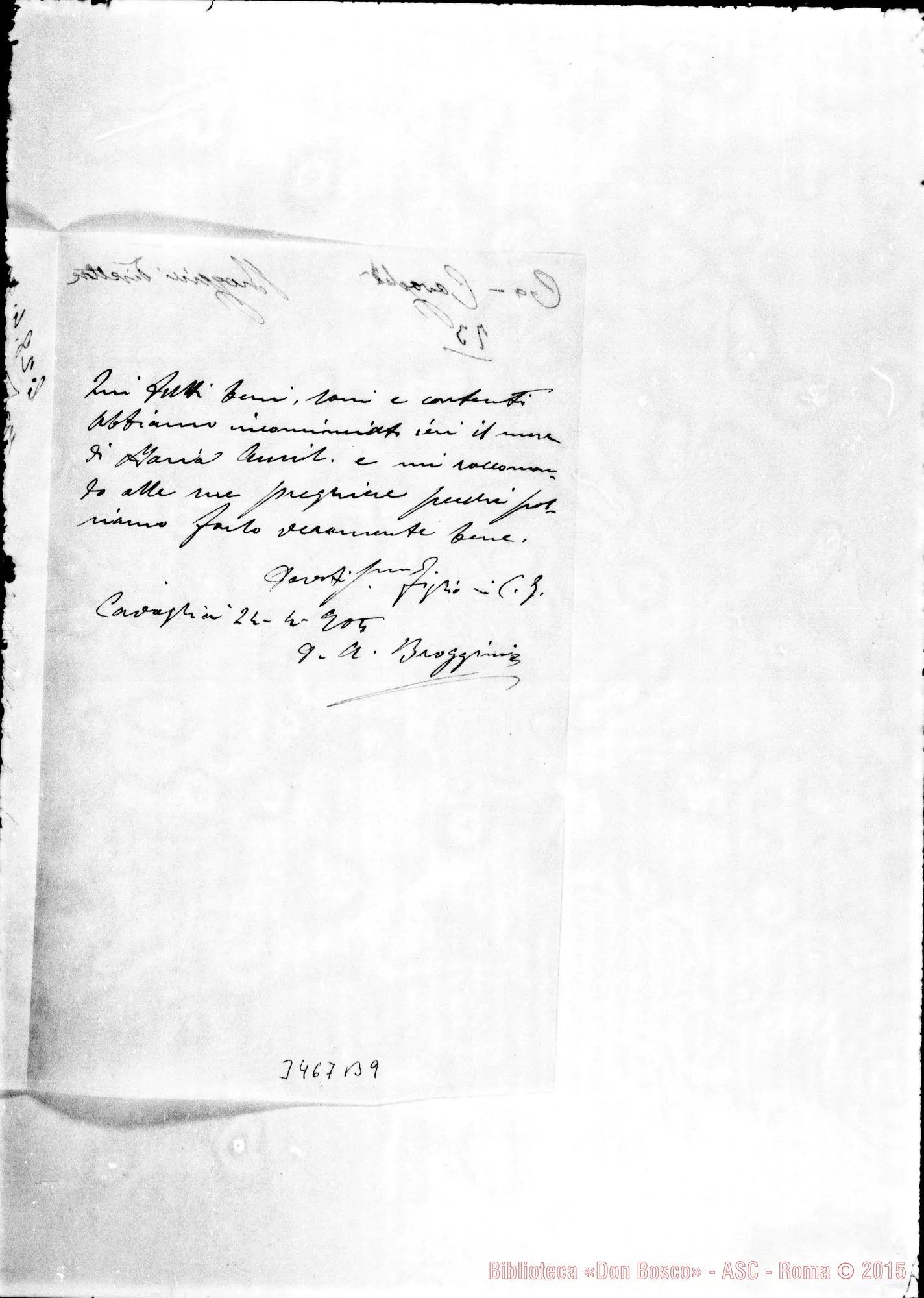 Fotogramma B 9 — Don Ambrogio Broggini-Don Rua. Cavaglià, 24-04-1904 Autogr. Rua