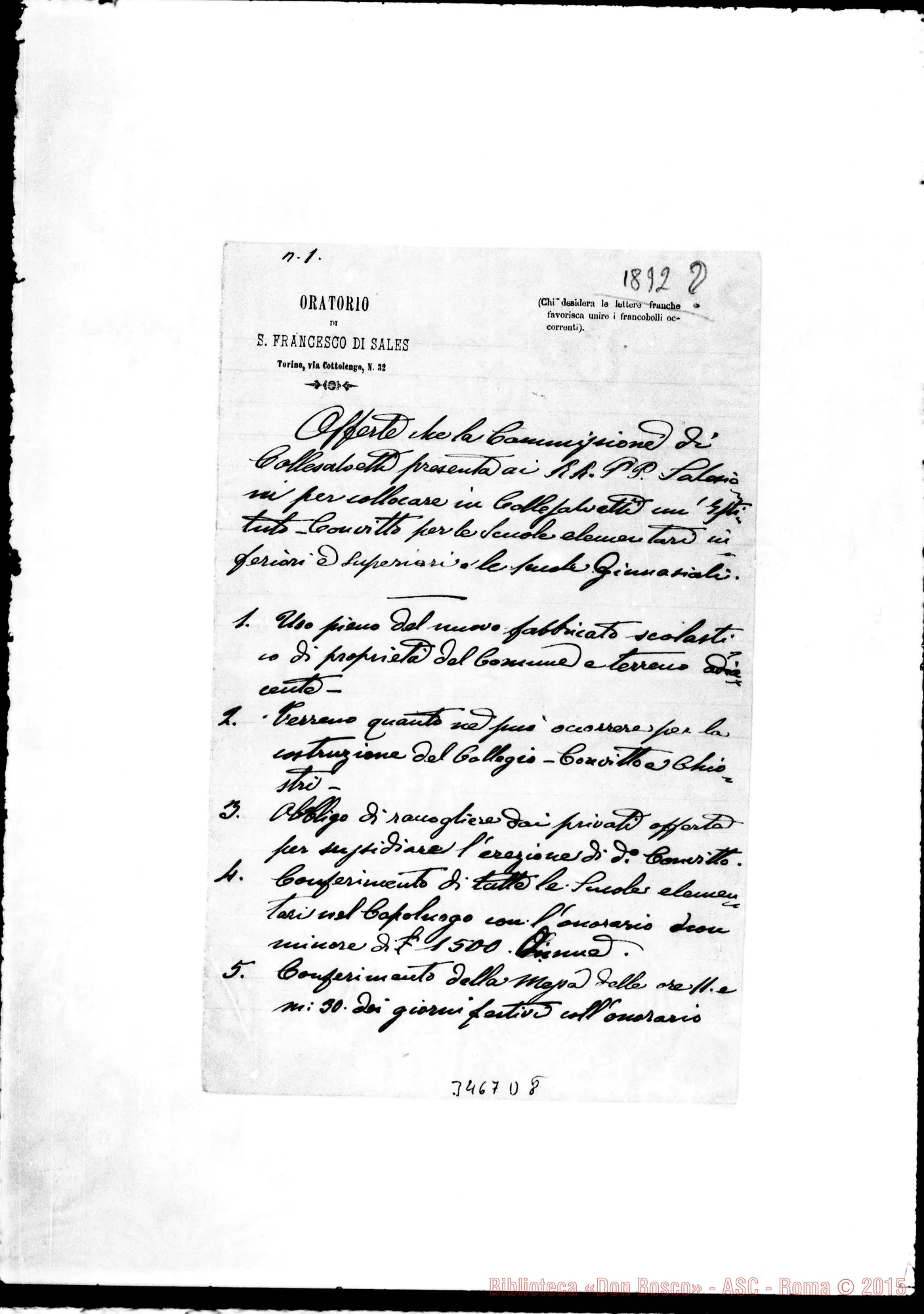 Fotogramma D 8 — Offerte della Commissione di Collesalvetti ai salesiani