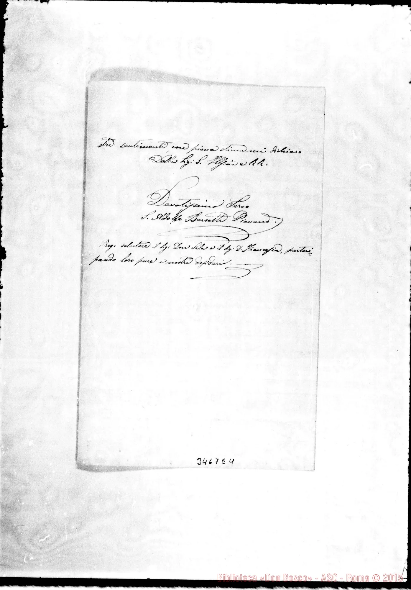Fotogramma E 4 — Don Adolfo Barsotti-Rev.do Sig. Collesalvetti, 8-08-1892 Autogr. Rua