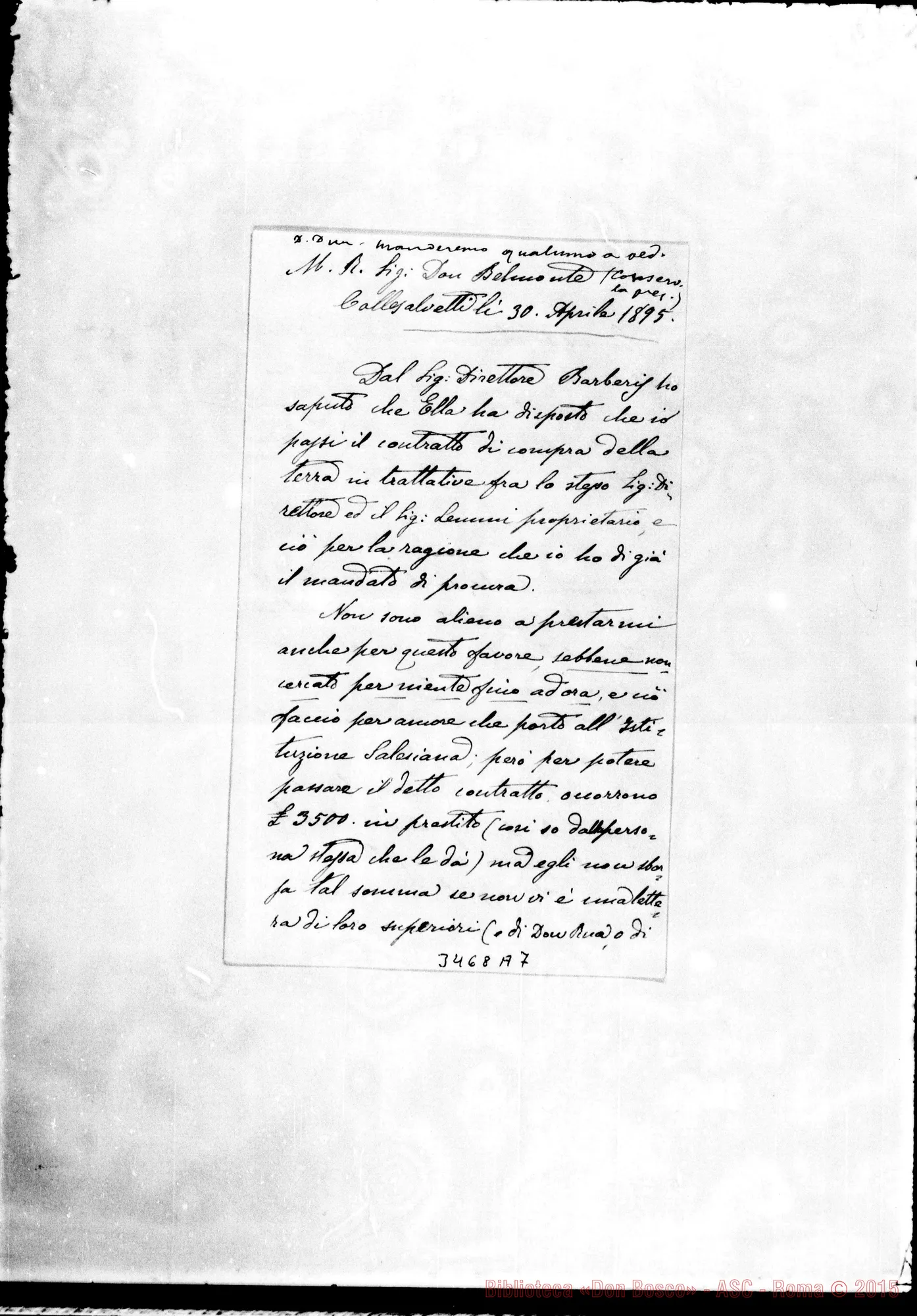 Fotogramma A 7 — Don Adolfo Barsotti-Don Belmonte. Collesalvetti, 30-04-1895 Autogr. Rua