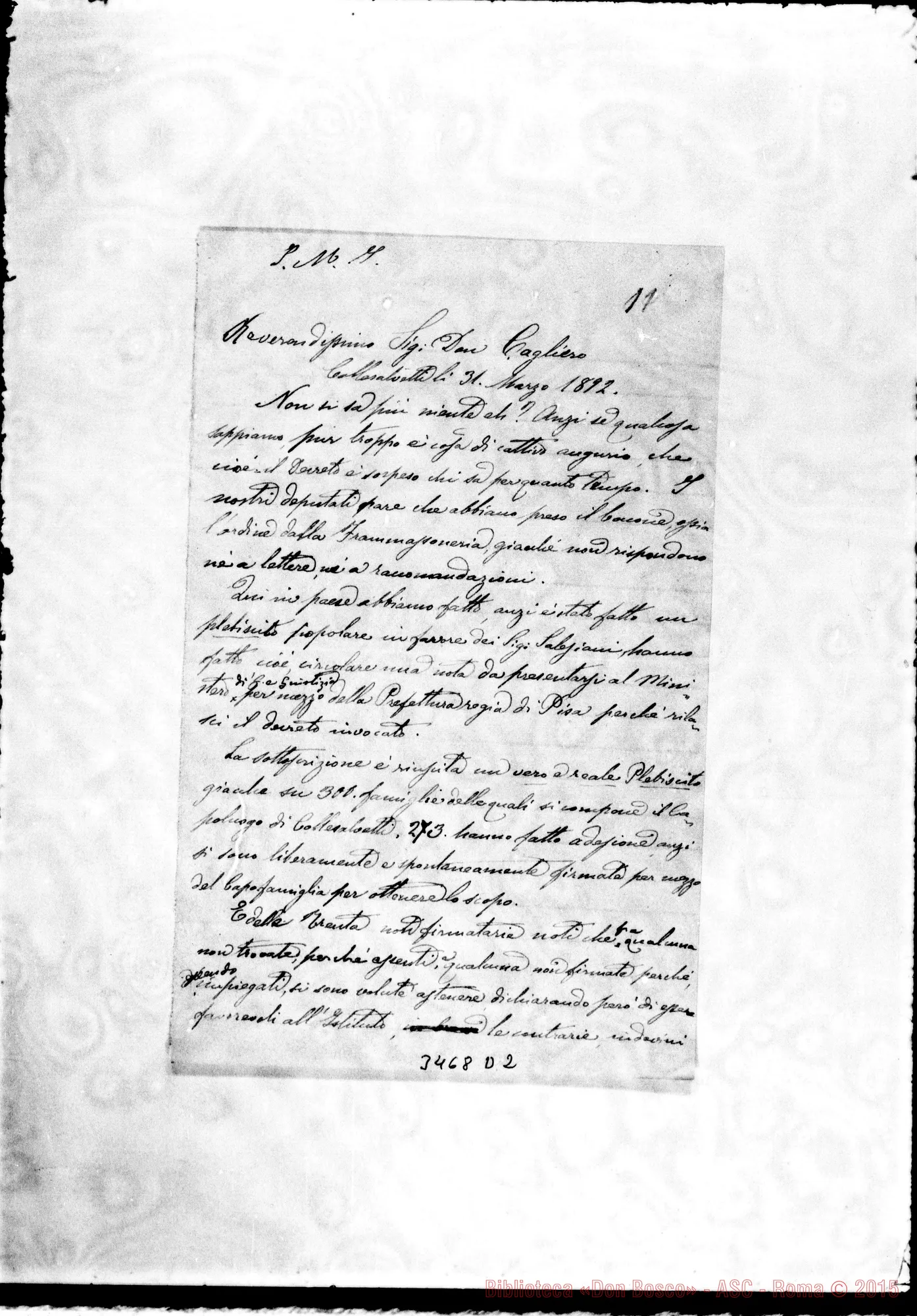 Fotogramma D 2 — Don Adolfo Barsotti-Don Cagliero. Collesalvetti, 31-03-1892