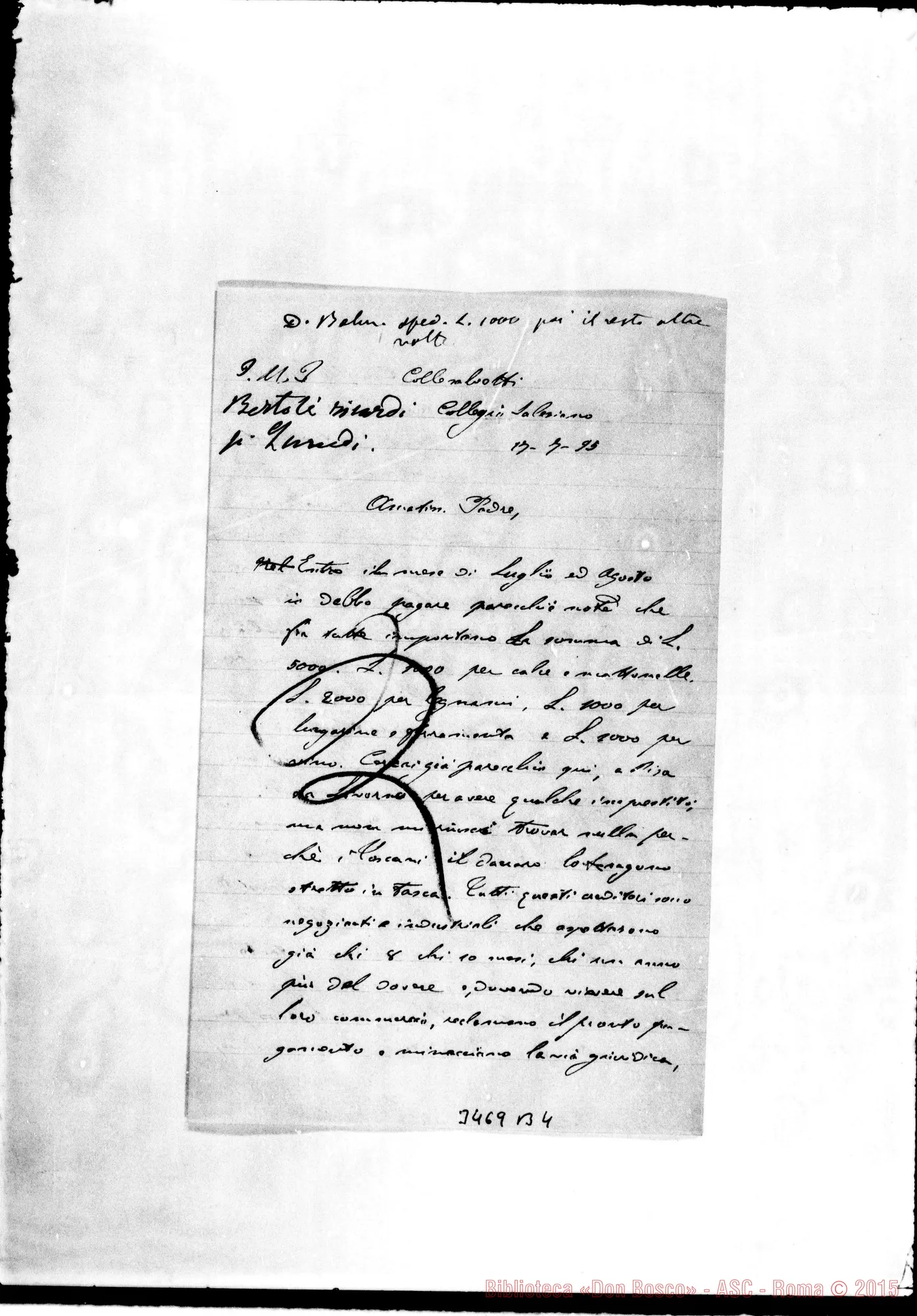 Fotogramma B 4 — Don Giov. Batt. Barberis-Don Rua. Collesalvetti, 17-07-1895 Autogr. Rua