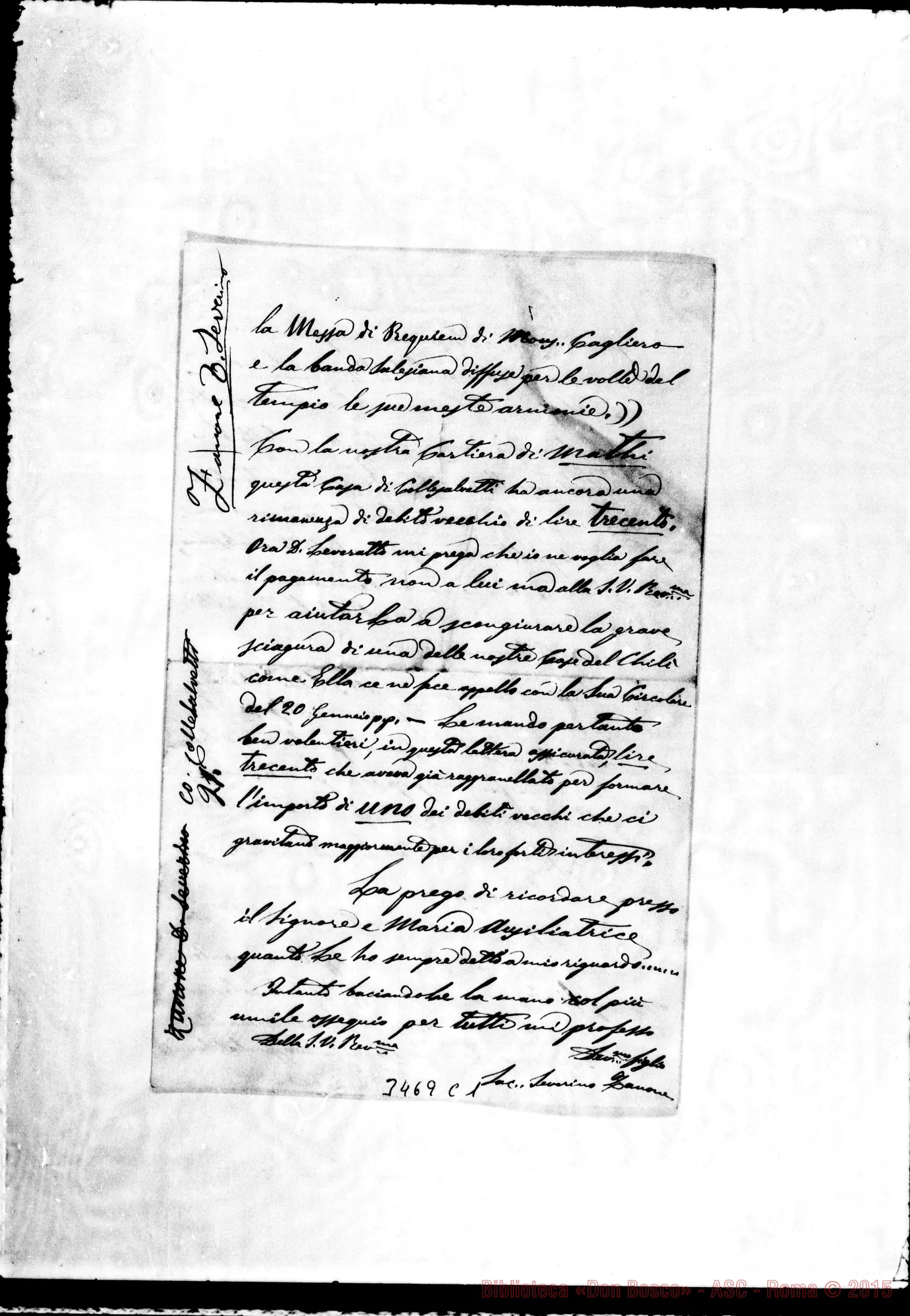 Fotogramma C 1 — Don Severino Zanone-Don Rua. Collesalvetti, 14-02-1898 Autogr. Rua