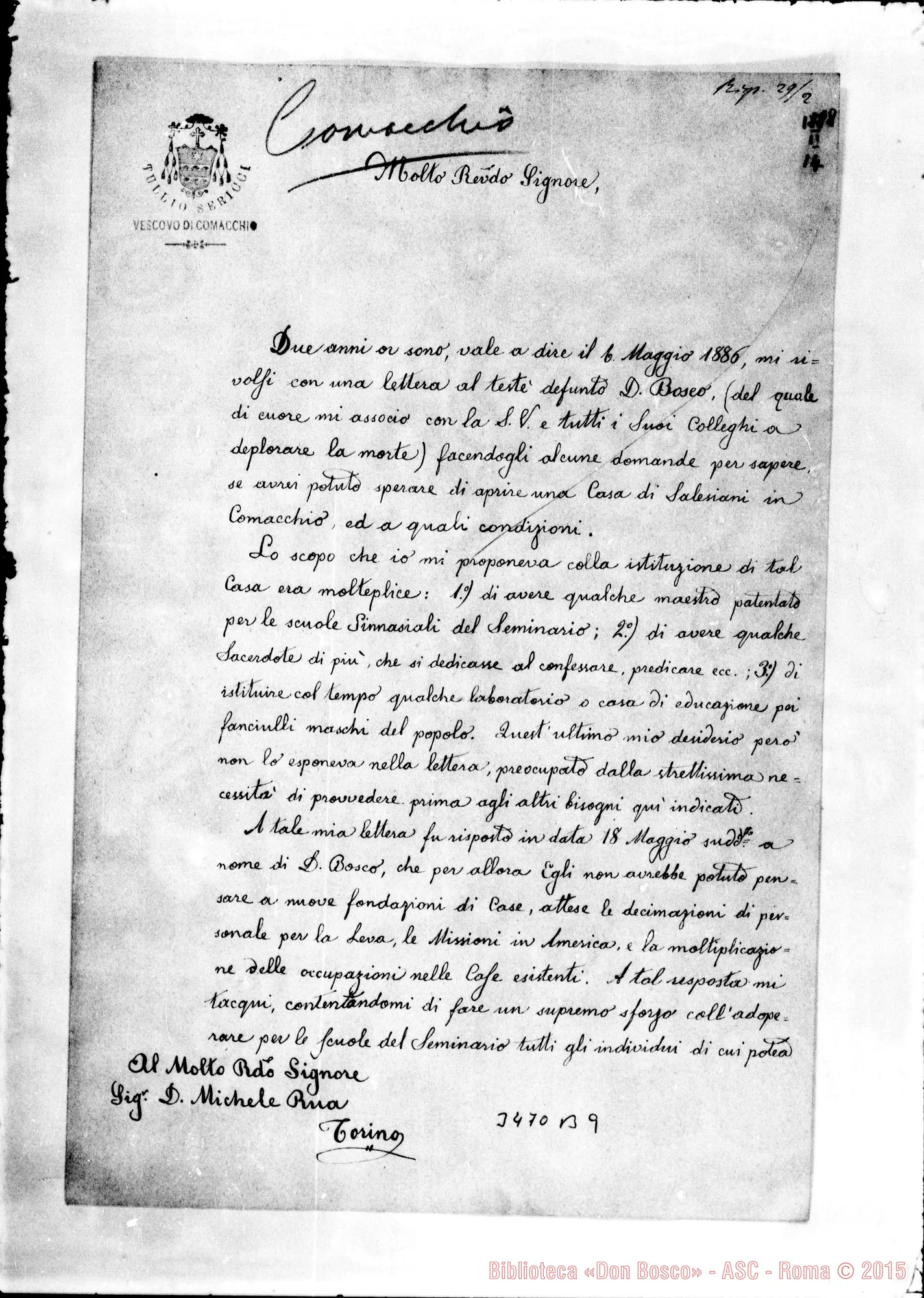 Fotogramma B 9 — Comacchio: Tullio Sericei, vesc. di Comacchio-Don Rua, il 14-02-1888