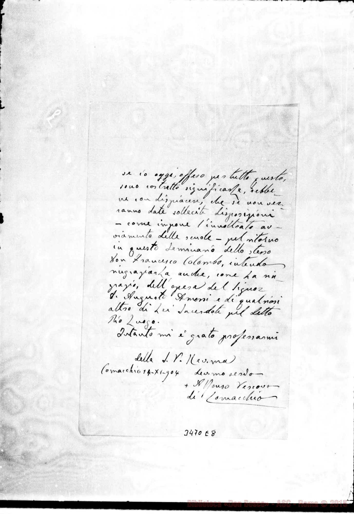 Fotogramma E 8 — Alfonso Archi, vesc.-Don Rua. Comacchio, 14-11-1904