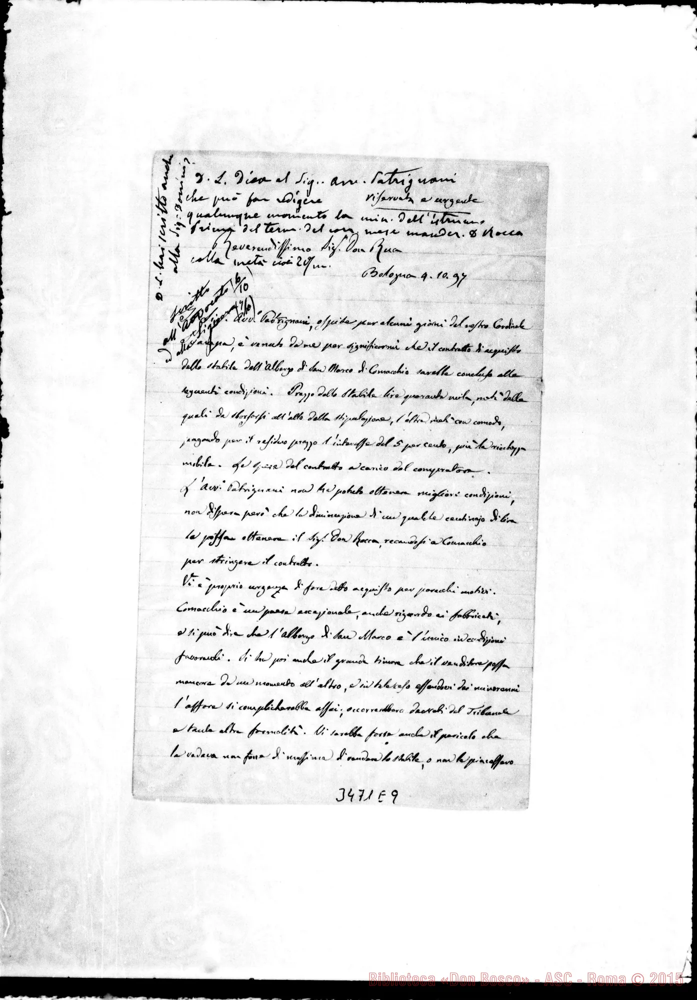 Fotogramma E 9 — Teodolinda Pilati-Don Rua. Bologna, 4-10-1897. Autogr. Rua
