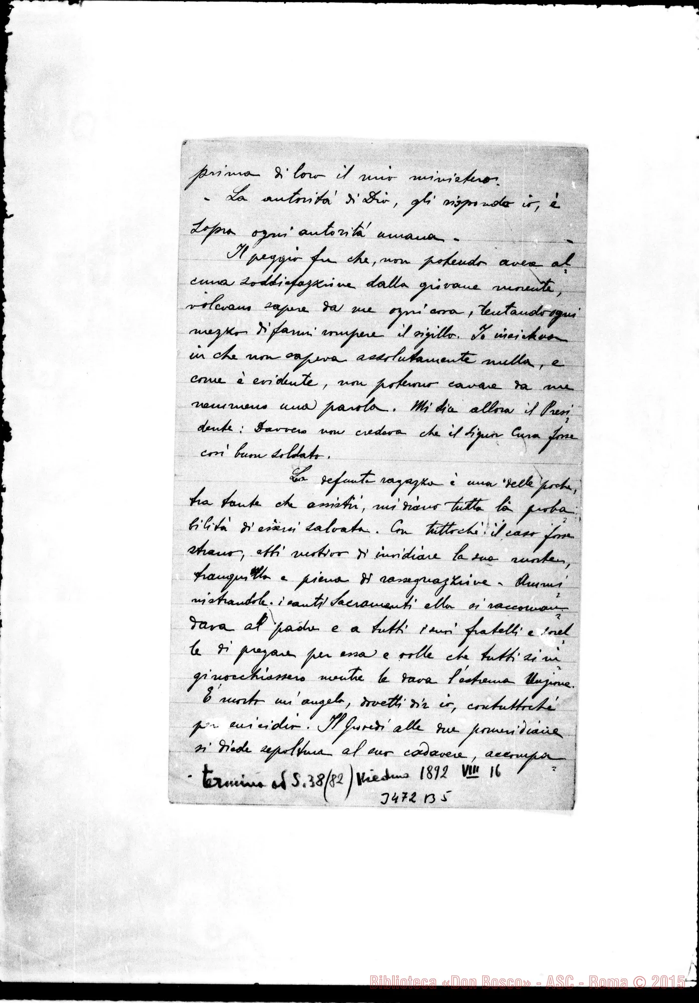 Fotogramma B 5 — Conesa Sud: Don Mario Migone-Padre Superiore. General Conesa, 30-07-1892. Incompleta