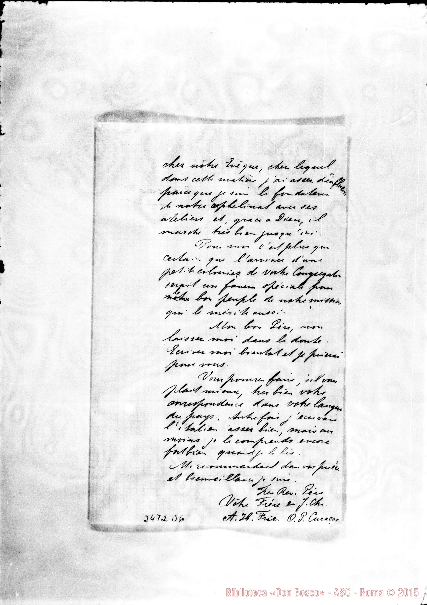 Fotogramma D 6 — A.H. Frie O.P.-Révérend Père. Curaçao, 20-04-1894 Autogr. Rua