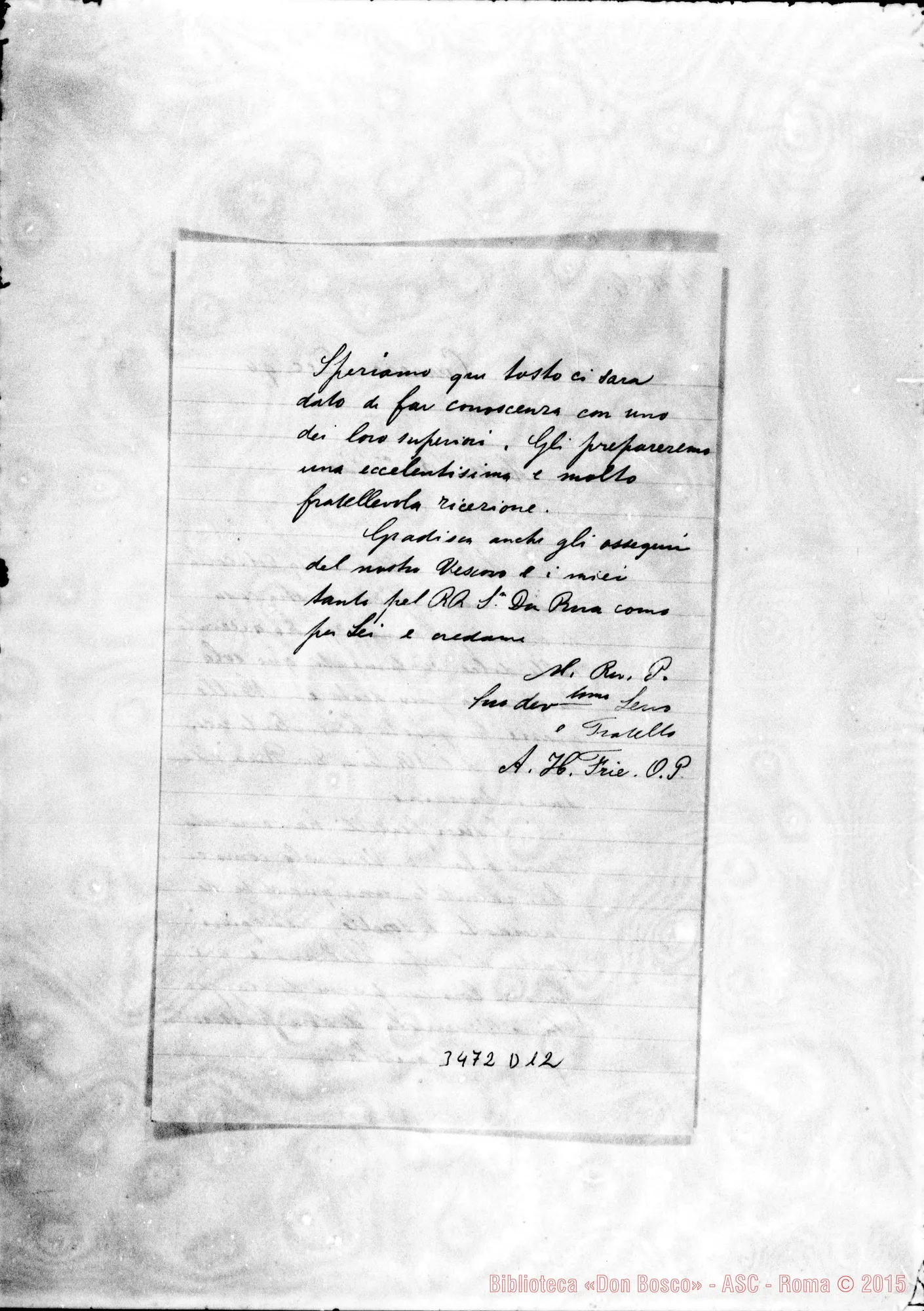 Fotogramma D 12 — A.H. Frie O.P.-Révérend Père. Curaçao, 1-12-1894