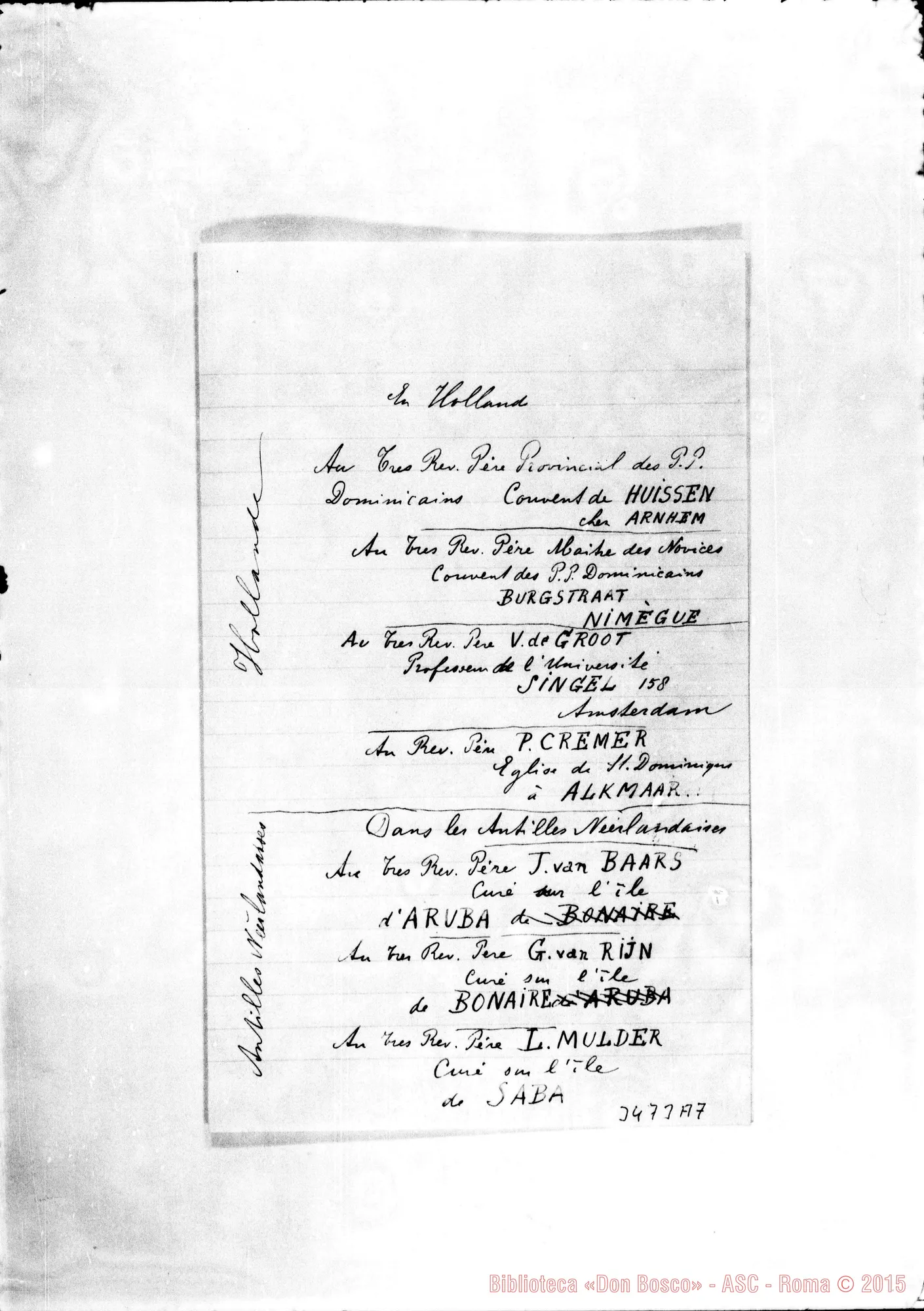 Fotogramma A 7 — A.H. Frie O.P.-Révérend Père. Curaçao, 1-05-1896 Autogr. Rua