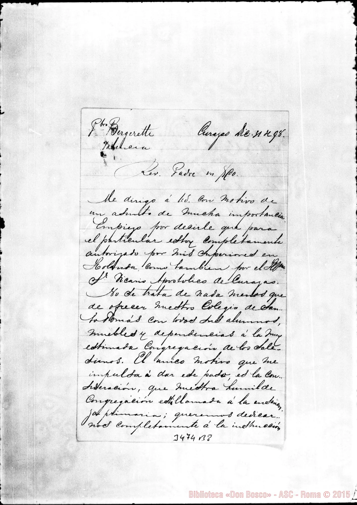 Fotogramma B 8 — Zwysen Victor-Rev.do Padre. Curaçao, 31-12-1898