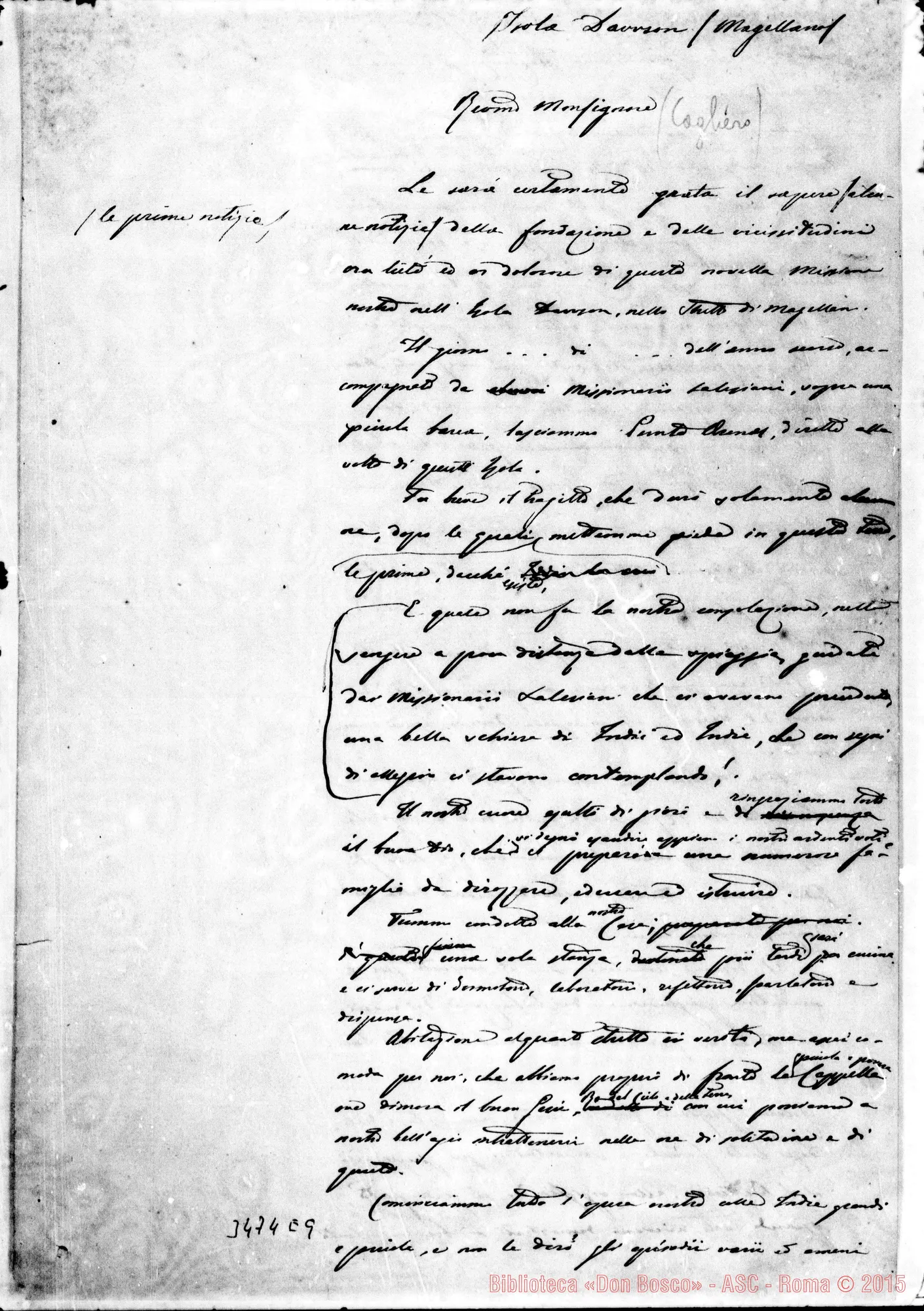 Fotogramma E 9 — A Mons. Cagliero, senza firma né data.