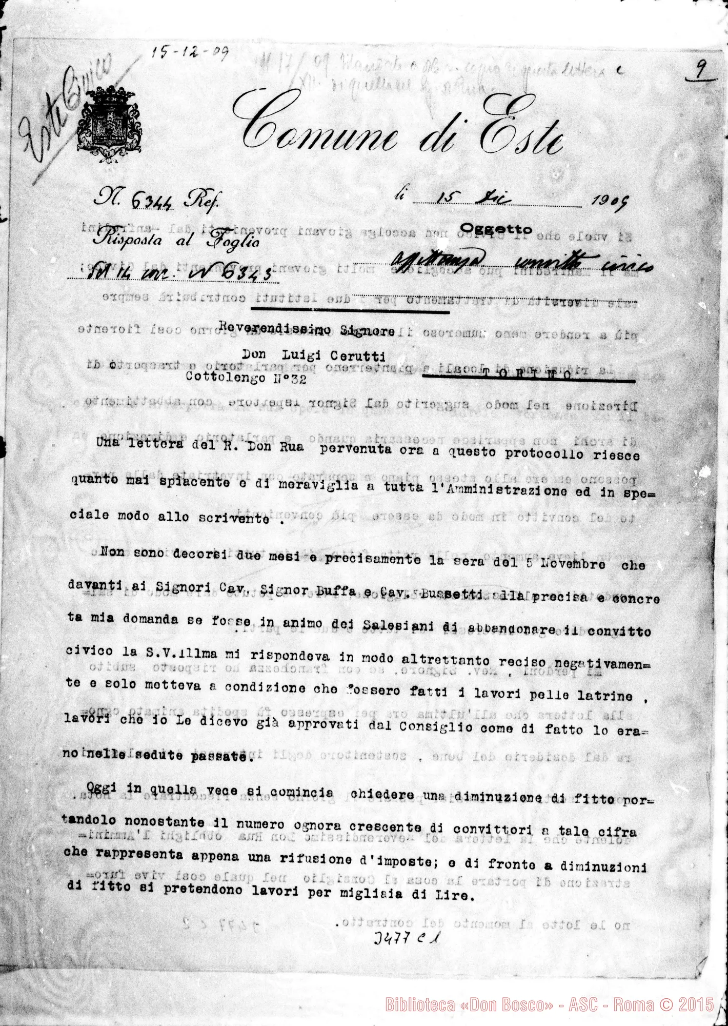 Fotogramma C 1 — Dal Comune di Este A Don Cerruti Luigi, il 15-12-1909