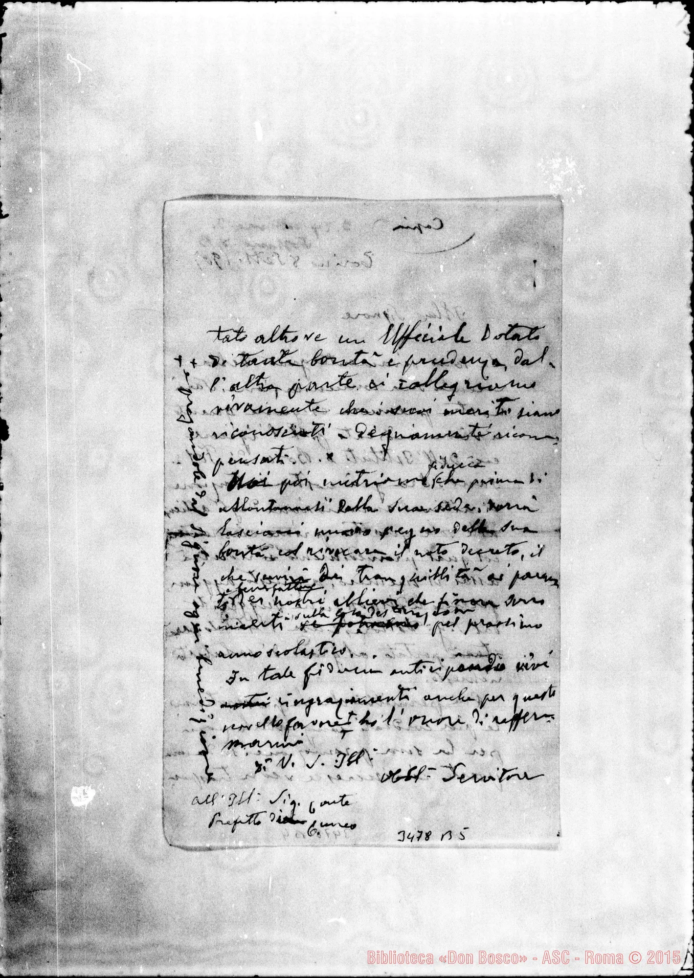 Fotogramma B 5 — Don Rua-Prefetto di Cuneo. Torino, 8-09-1907 Ms. autogr. Rua