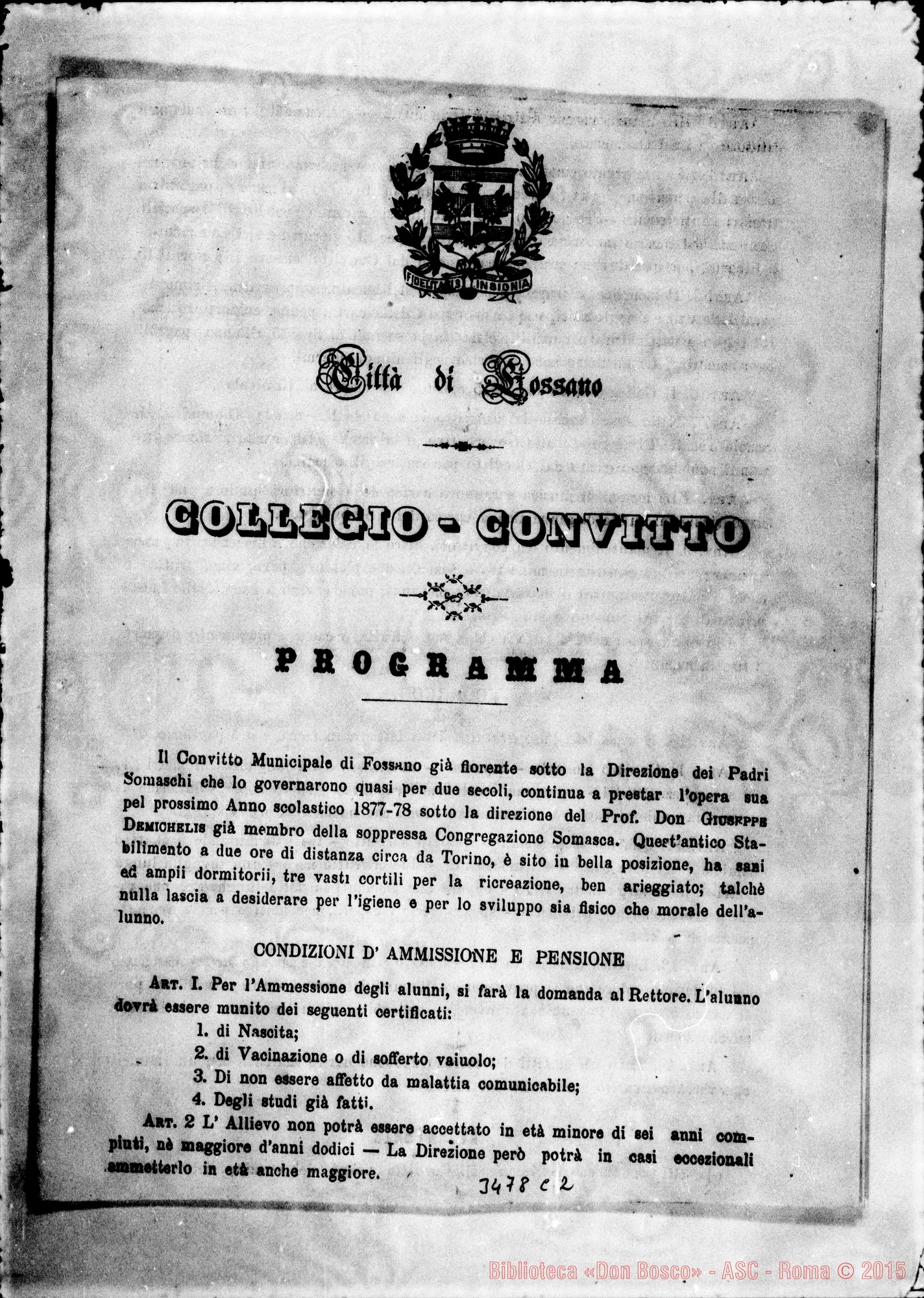 Fotogramma C 2 — Programma dei Collegio-Convitto di Fossano. Stampato