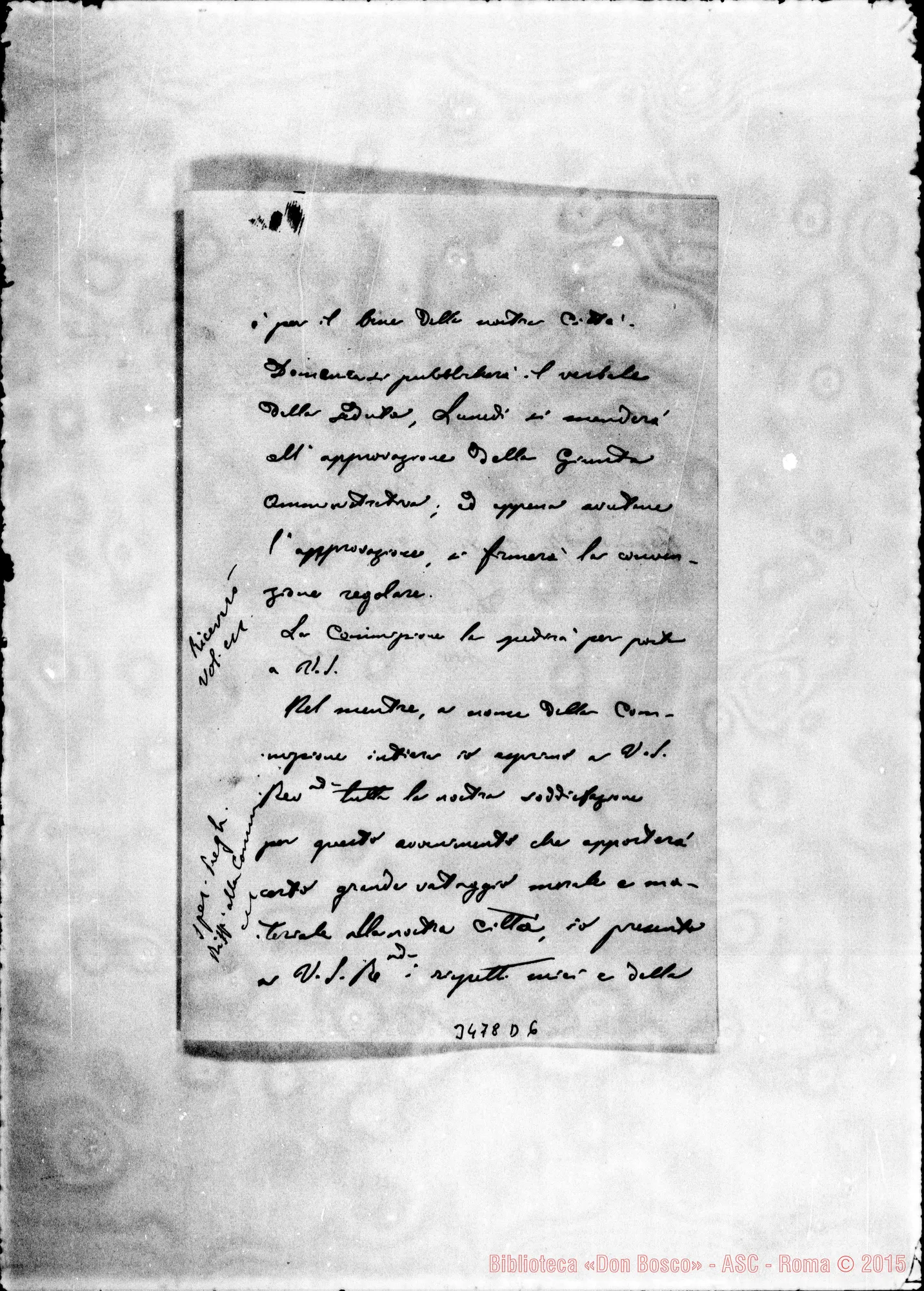 Fotogramma D 6 — Avv. Crosa-Don Rua. Fossano, 17-08-1899 Autogr. Rua