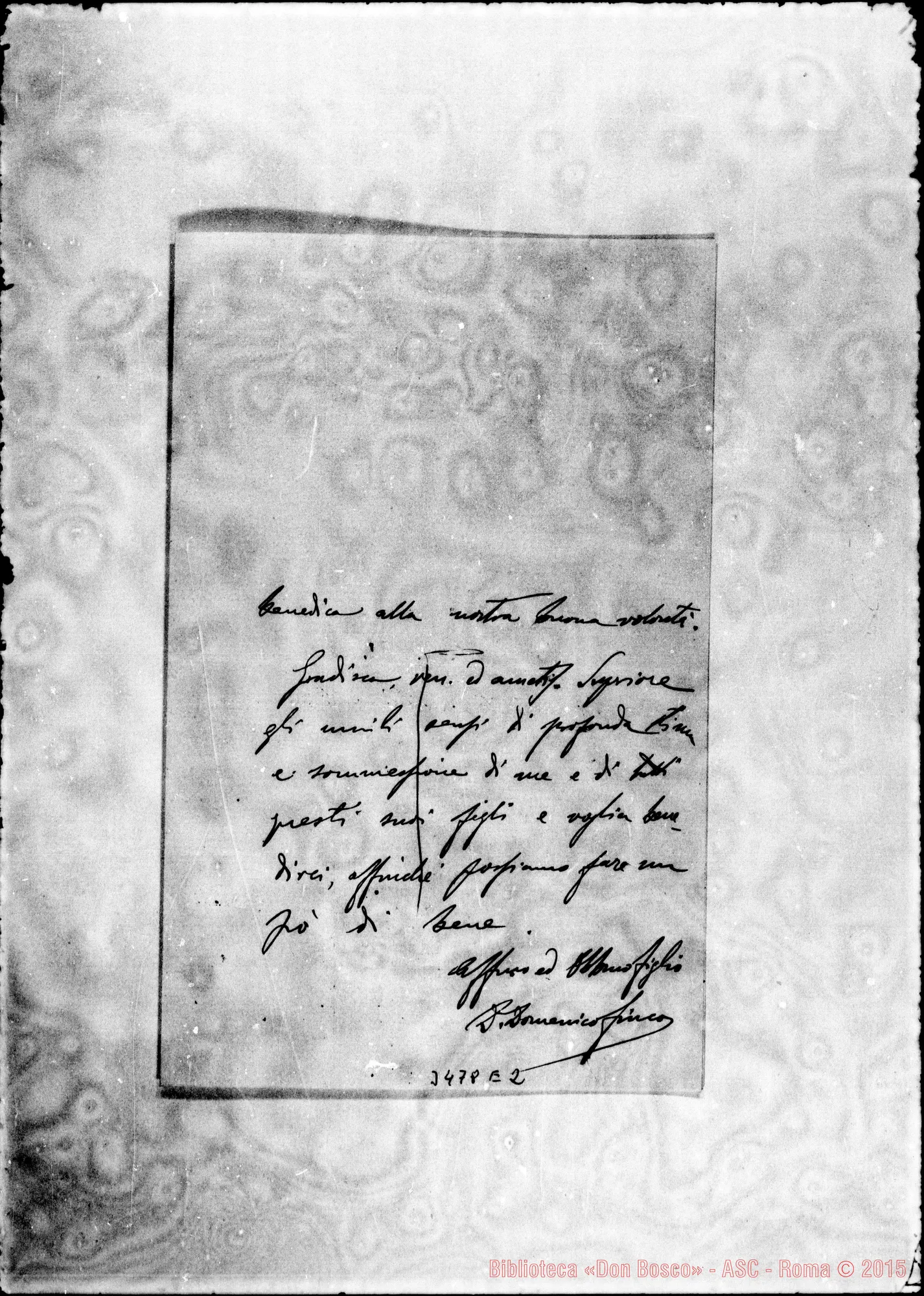 Fotogramma E 2 — Don Domenico Finco-Amatissimo Superiore, il 22-02-1901 Autogr. Rua