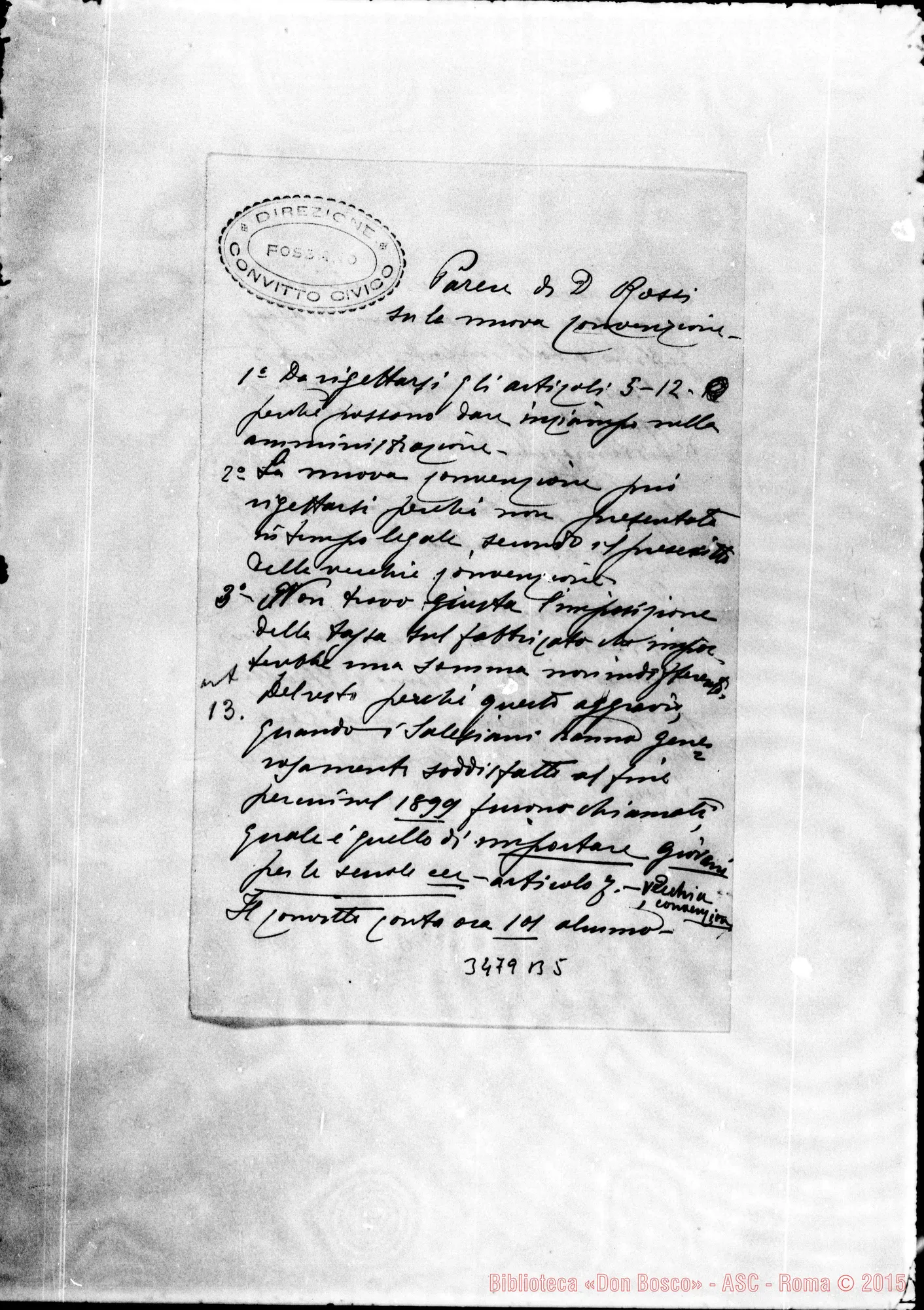 Fotogramma B 5 — Parere di Don Rossi sulla nuova convenzione. 1909