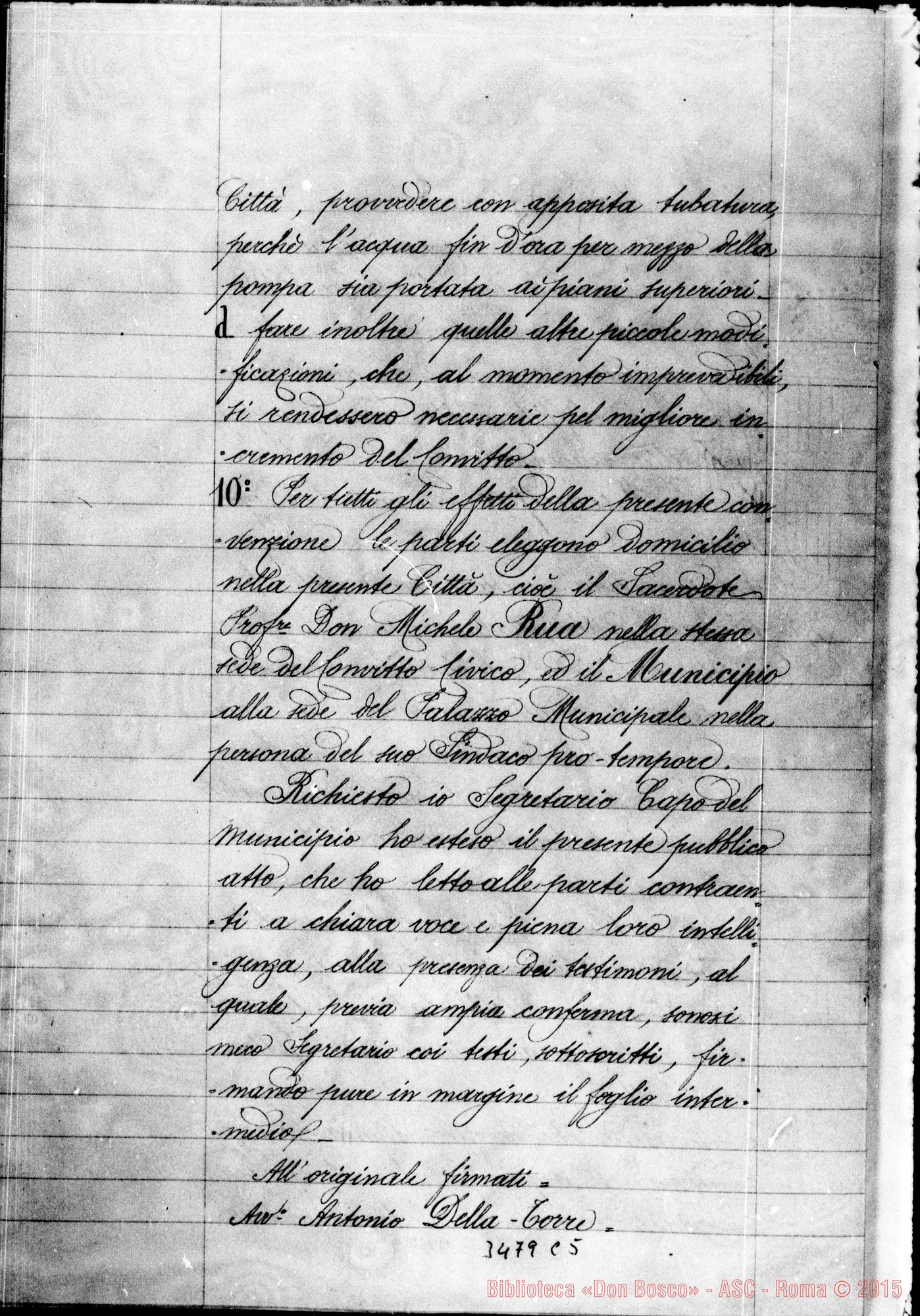 Fotogramma C 5 — Convenzione tra il Municipio di Fossano E Don Rua, il 18-09-1909