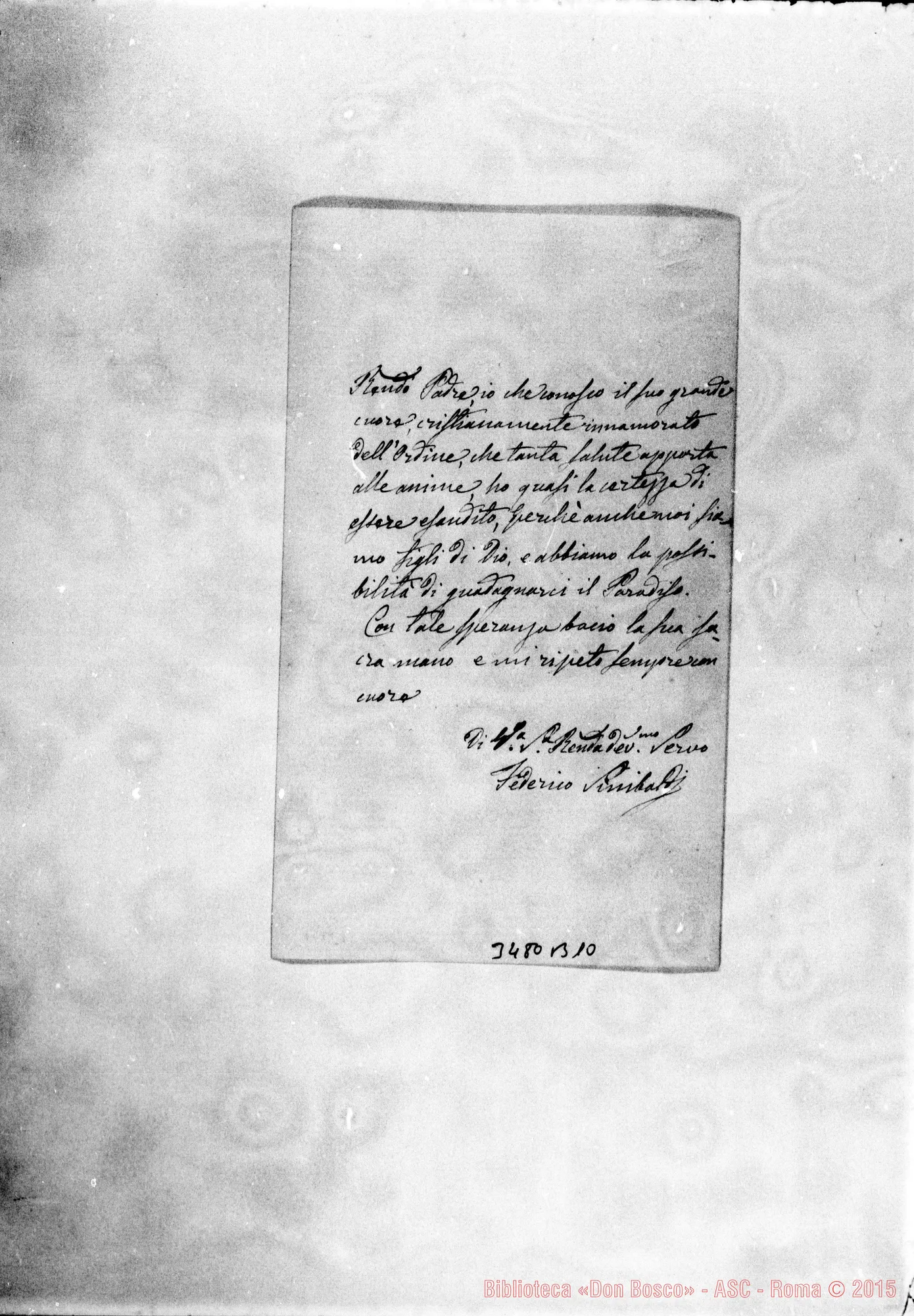 Fotogramma B 10 — Federico Sinibaldi-Don Rua. Autogr. Rua. Senza data