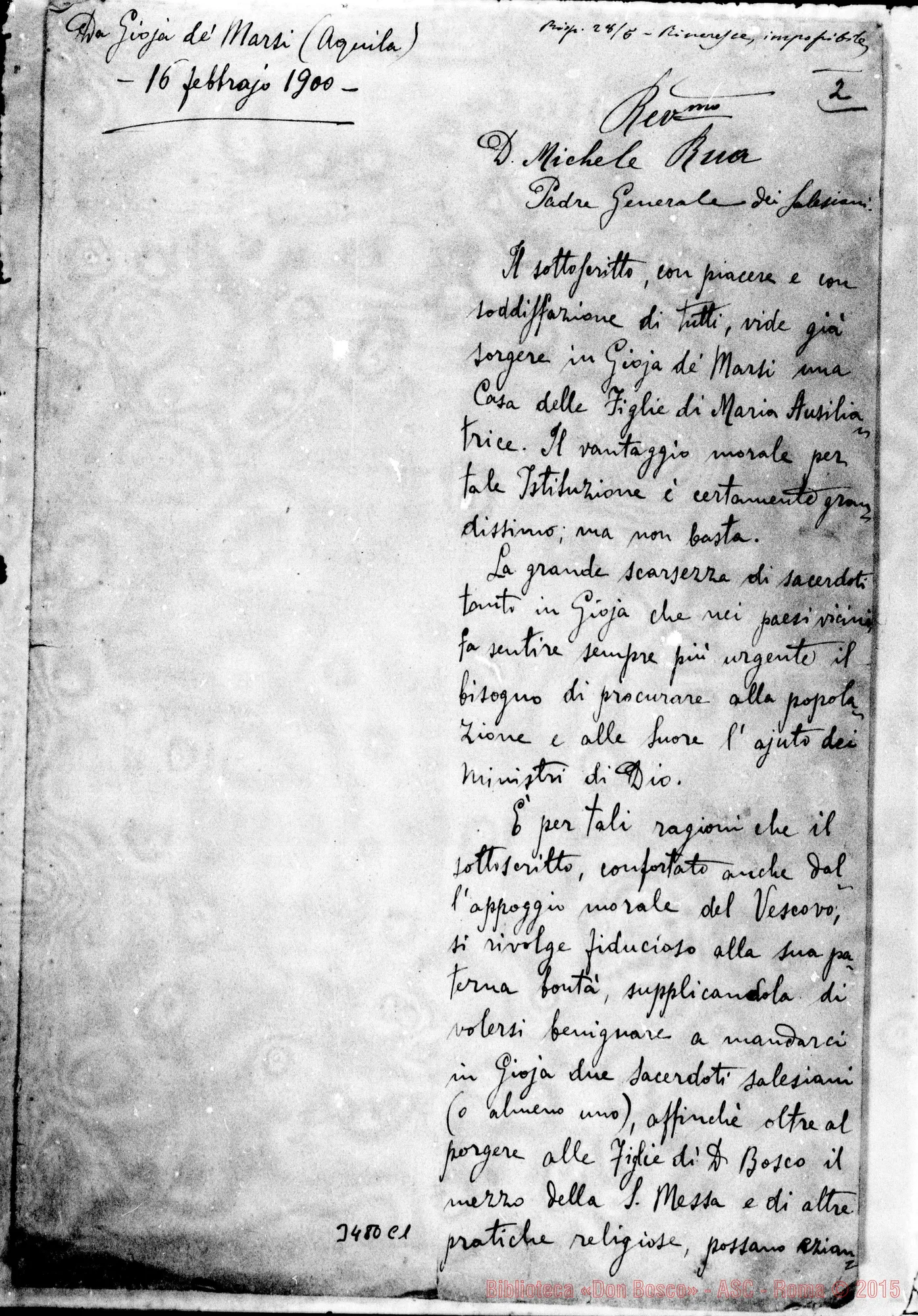Fotogramma C 1 — Federico Sinibaldi-Don Rua. Gioia de’ Marsi, 16-02-1900