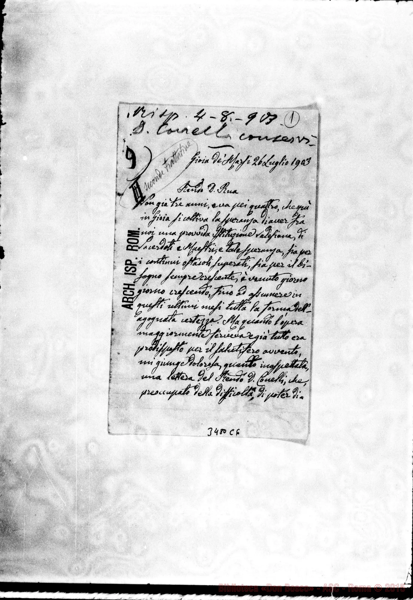 Fotogramma C 6 — Federico Sinibaldi-Don Rua. Gioia de’ Marsi, 26-07-1903 Autogr. Rua