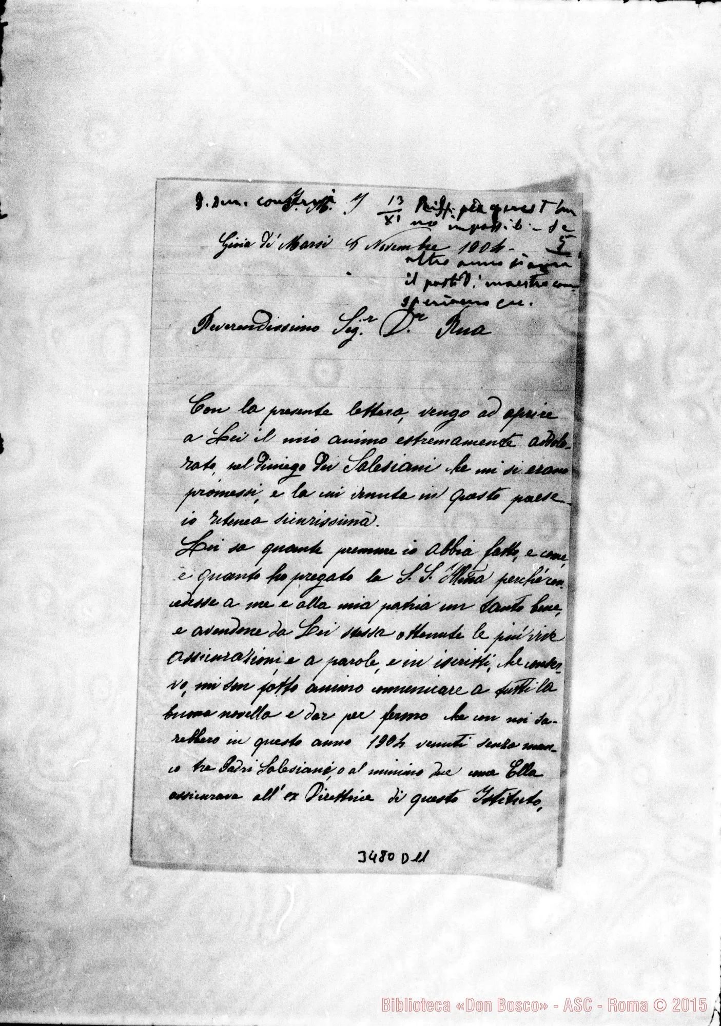 Fotogramma D 11 — Sinibaldi-Don Rua. Gioia de’ Marsi, 8-11-1904 Autogr. Rua
