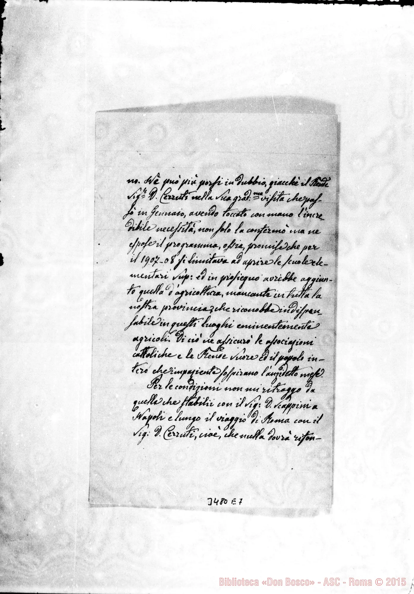 Fotogramma E 7 — Sinibaldi-Don Rua. Gioia de’ Marsi, 7-06-1907. Autogr. Rua