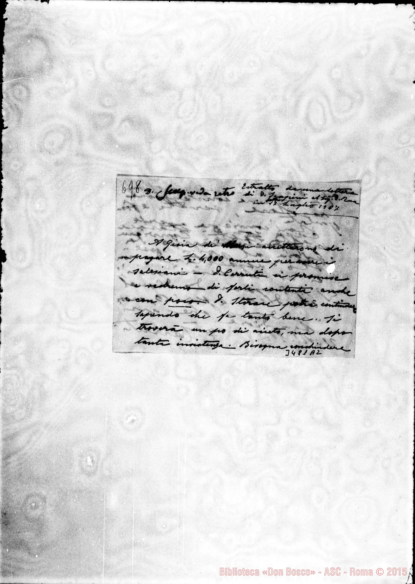 Fotogramma A 2 — Estratto di lettera di Son Scappini. 17-07-1907 Autogr. Rua