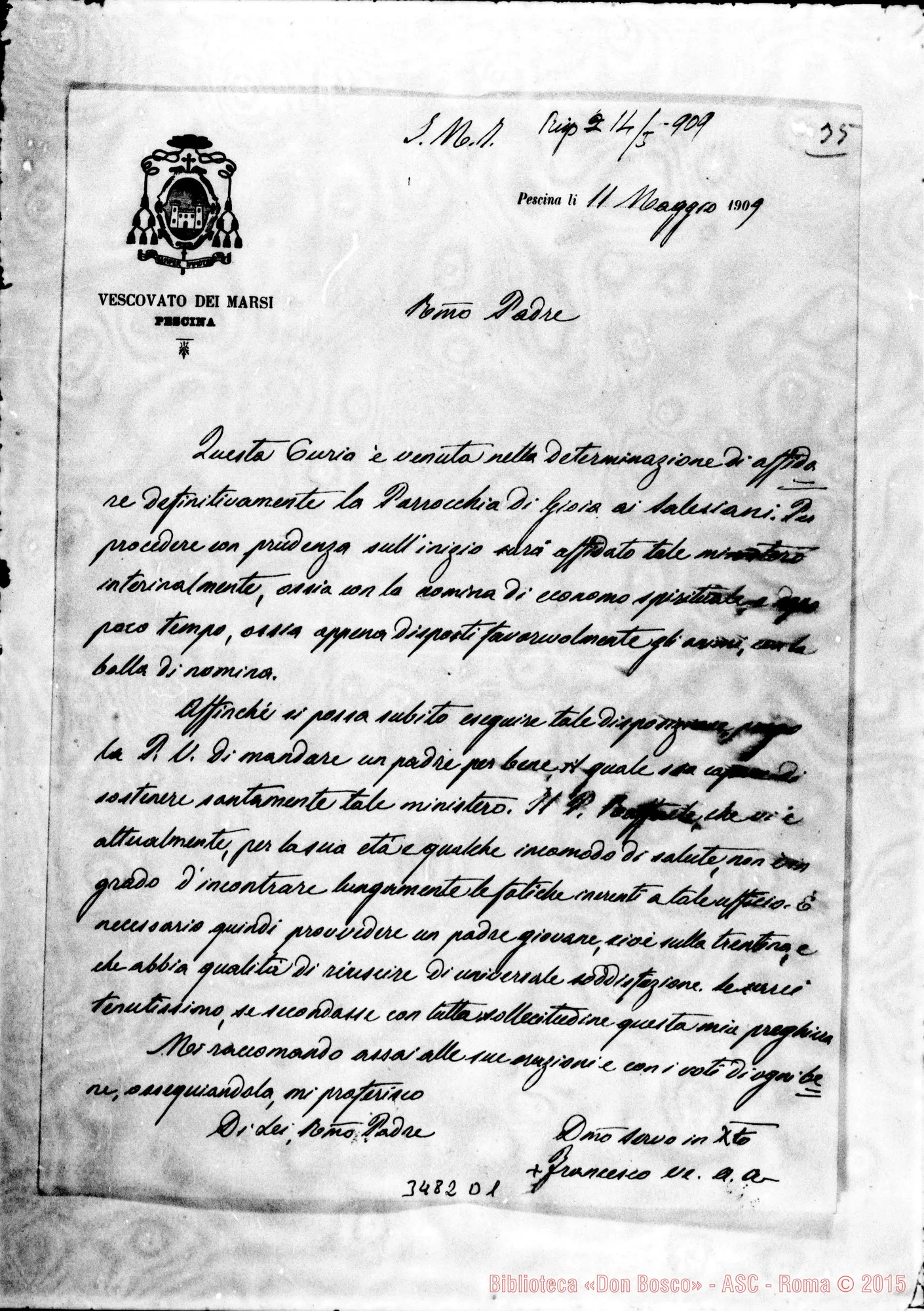 Fotogramma D 1 — « Francesco Giacci, vesc.-Rev.mo Padre. Pescina, 11-05-1909