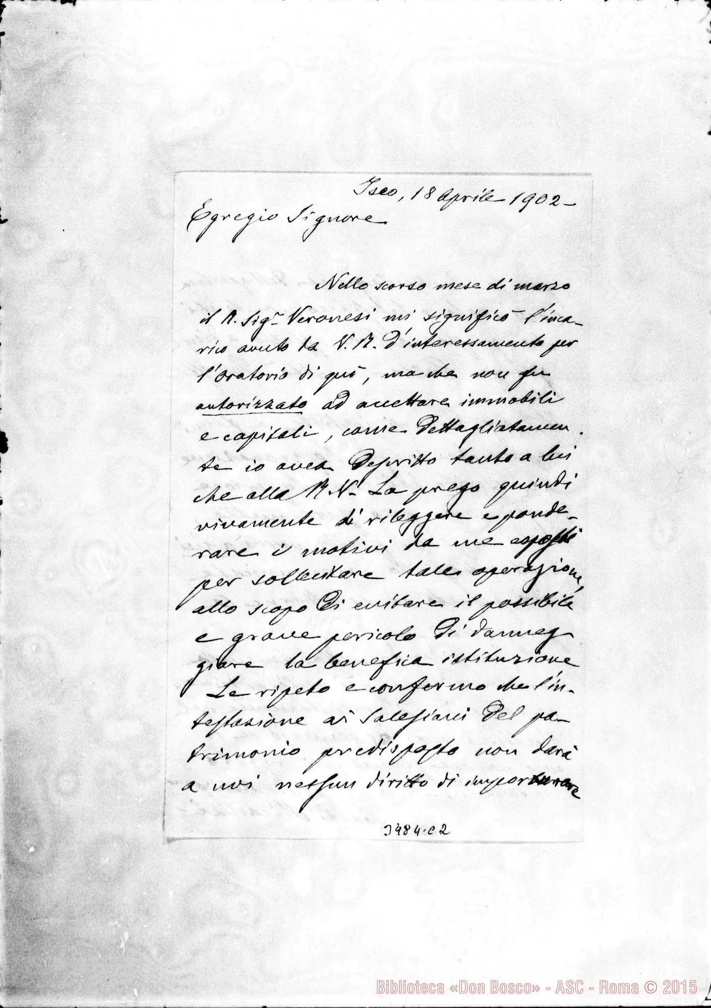 Fotogramma C 2 — Don Paolo Micanzi-Egregio Sig. Iseo, 18-04-1902