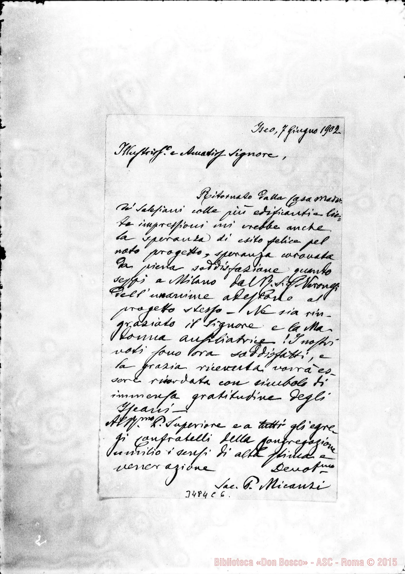 Fotogramma C 6 — Don Paolo Micanzi-Ill.mo Sig. Iseo, 7-06-1902