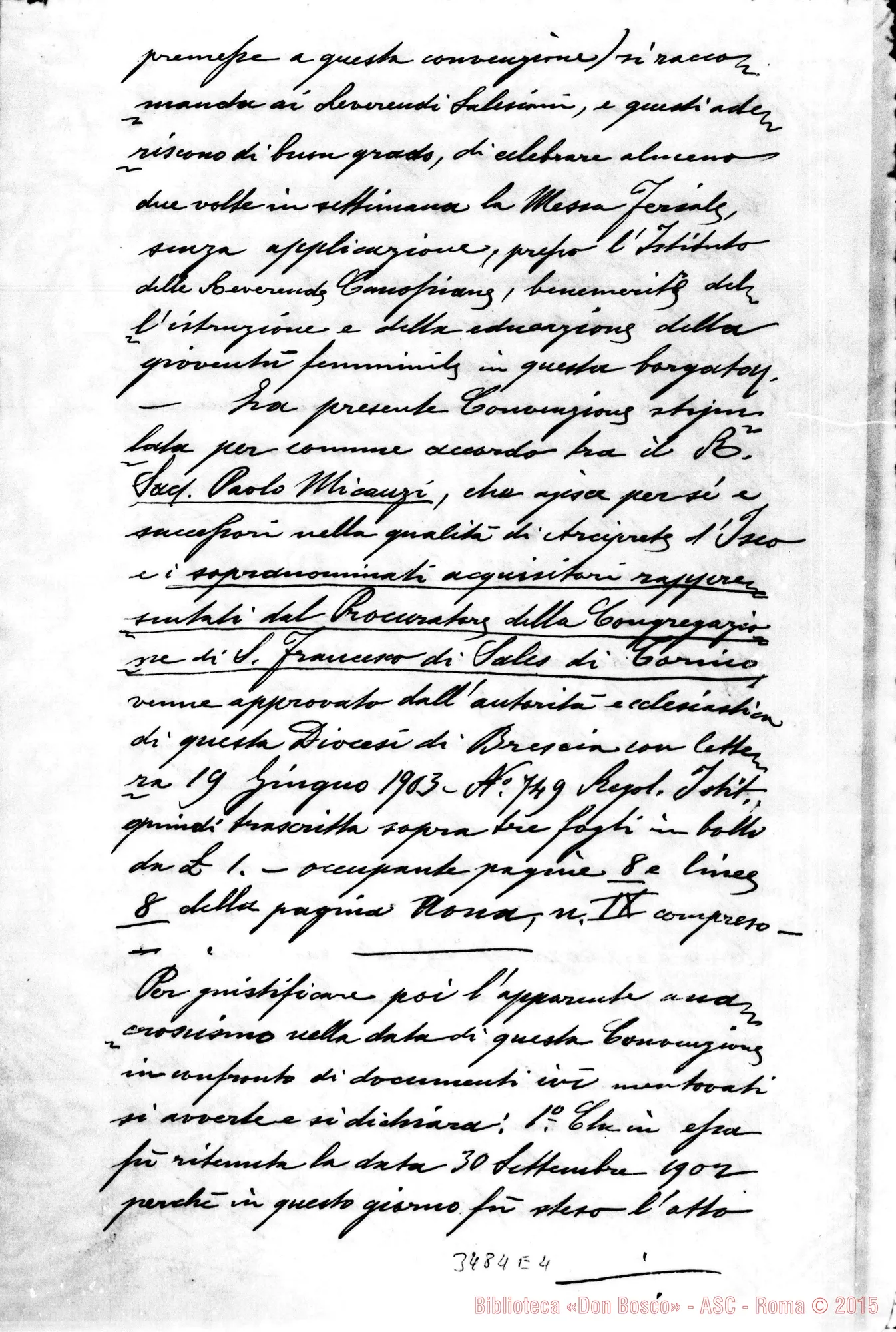 Fotogramma E 4 — Convenzione con Don Paolo Micanzi. Iseo, 29-08-1903