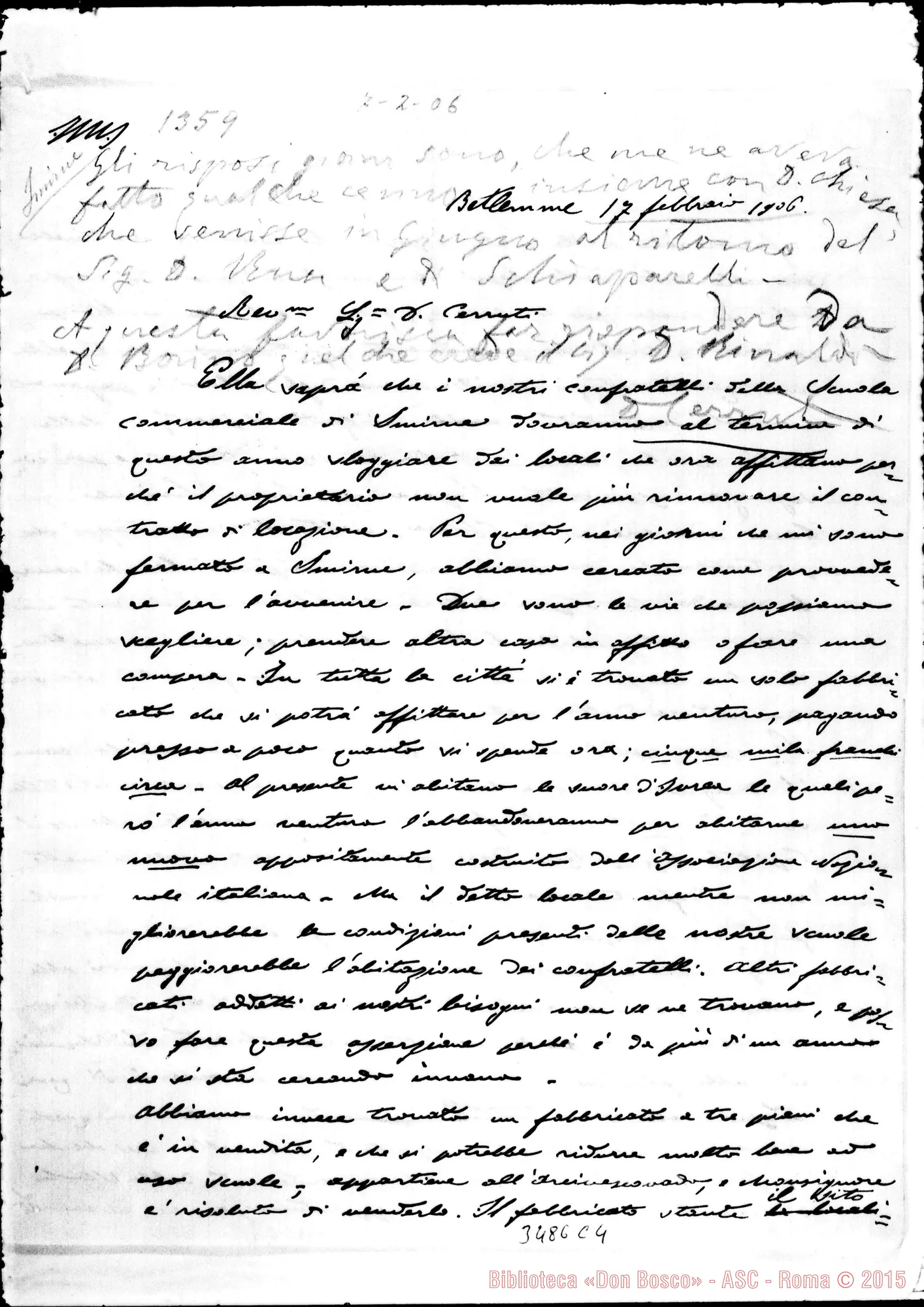 Fotogramma C 4 — Don Luigi Nai-Don Cerruti. Betlemme, 17-02-1906. Autogr. Rinaldi