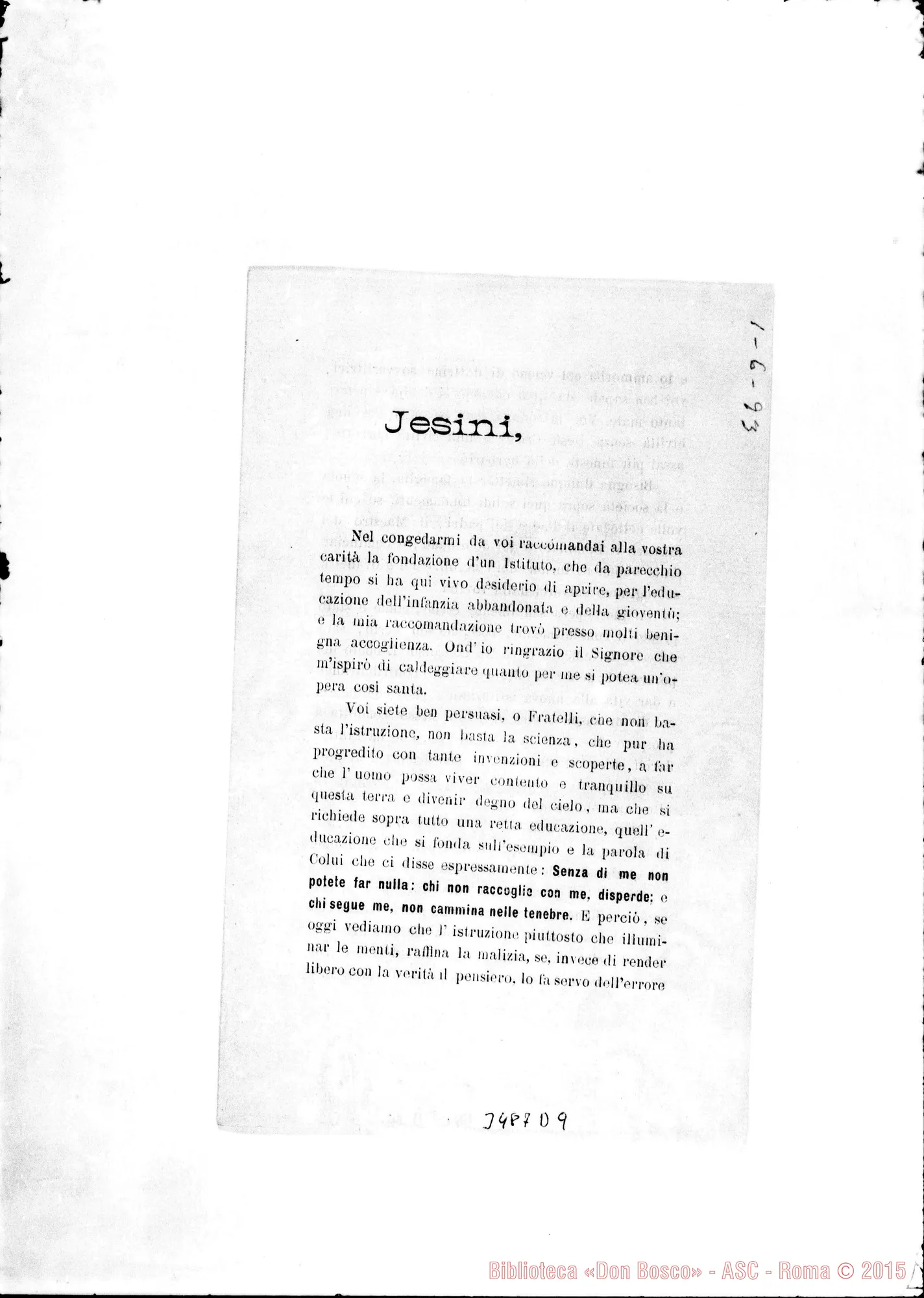 Fotogramma D 9 — Don Giov. Maria Tarulli-Jesini. Circolare stampata. Jesi, 1-06-1893