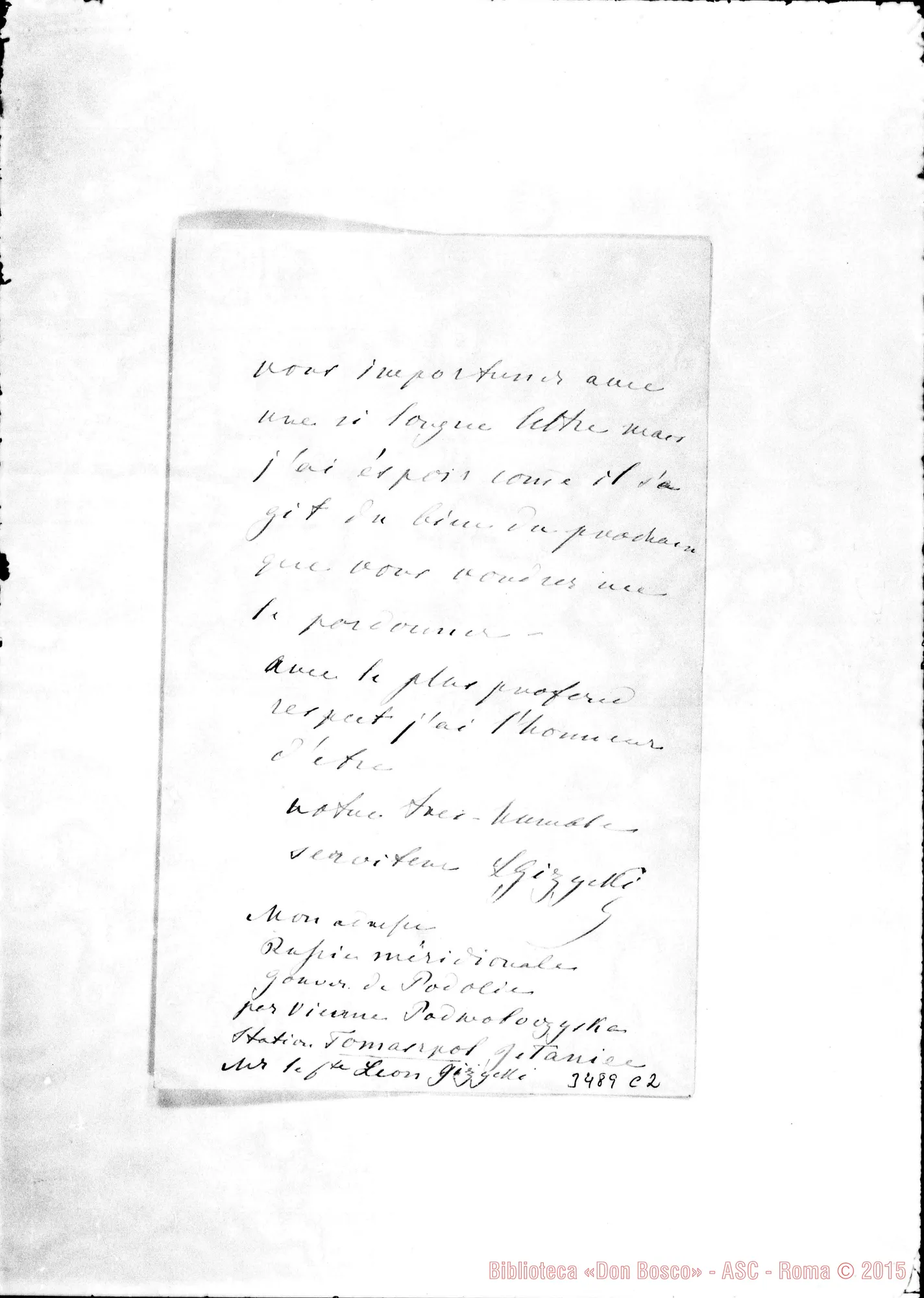 Fotogramma C 2 — Kraków: Leon Gizzelli-Révérend Père, il 22-11-1885. Autogr. Rua