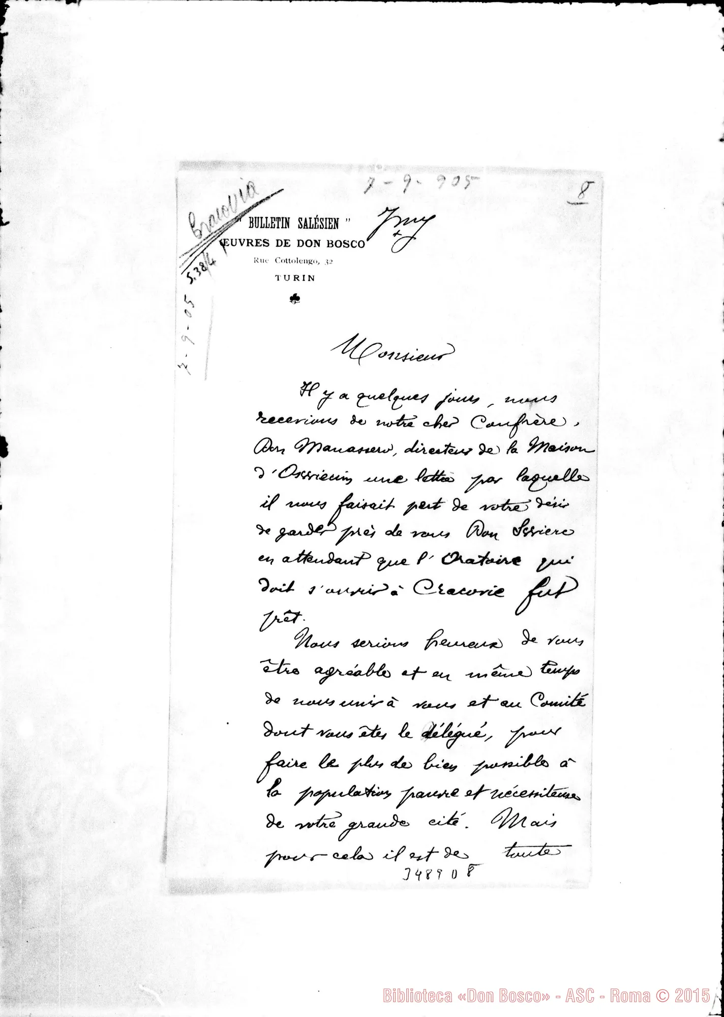 Fotogramma D 8 — Dal Bollettino Salesiano-Monsieur. Turin, 7-09-1905