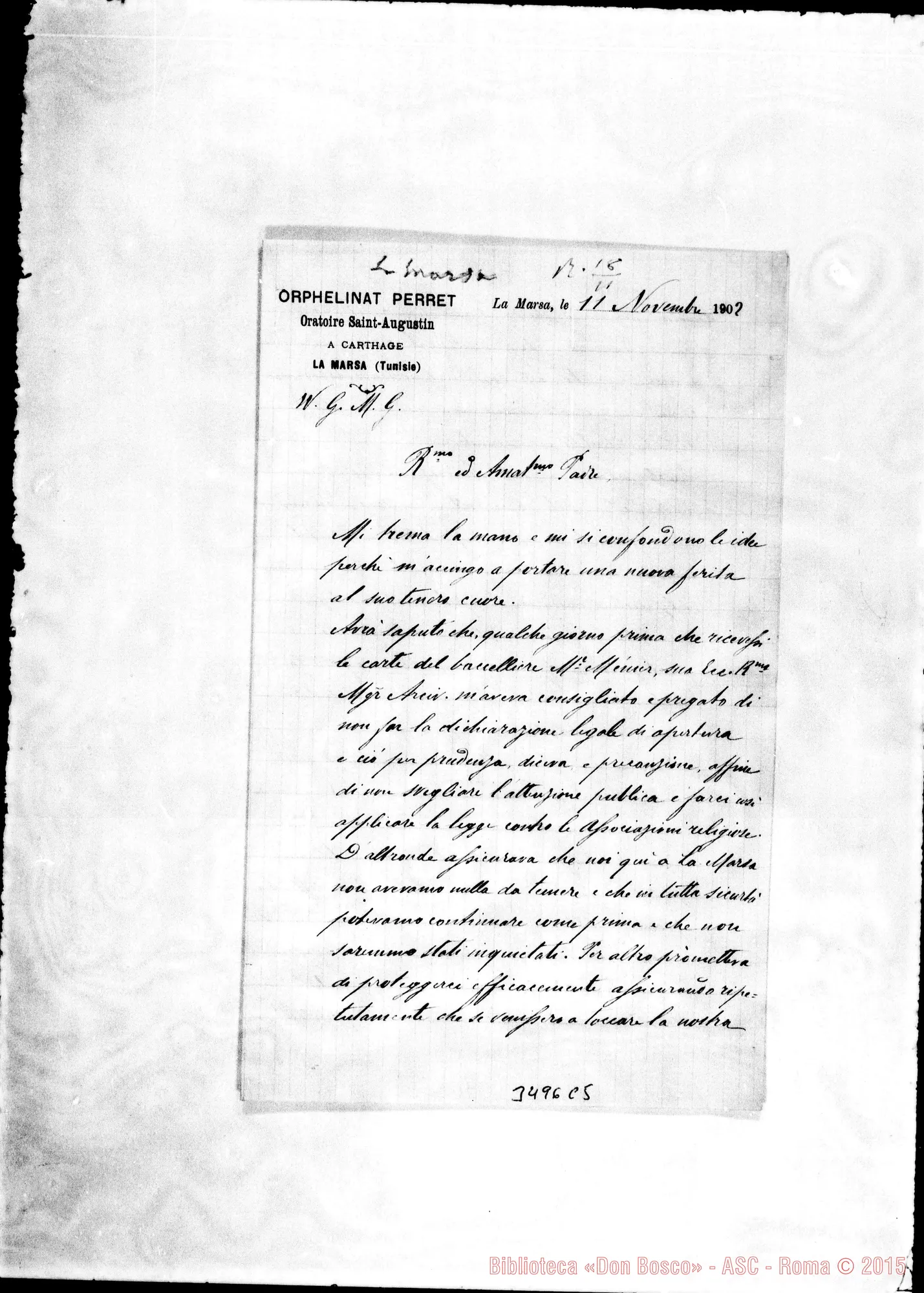 Fotogramma C 5 — Don Josephidi-Amat.mo Padre. La Marsa, 11-11-1902 Autogr. Rua